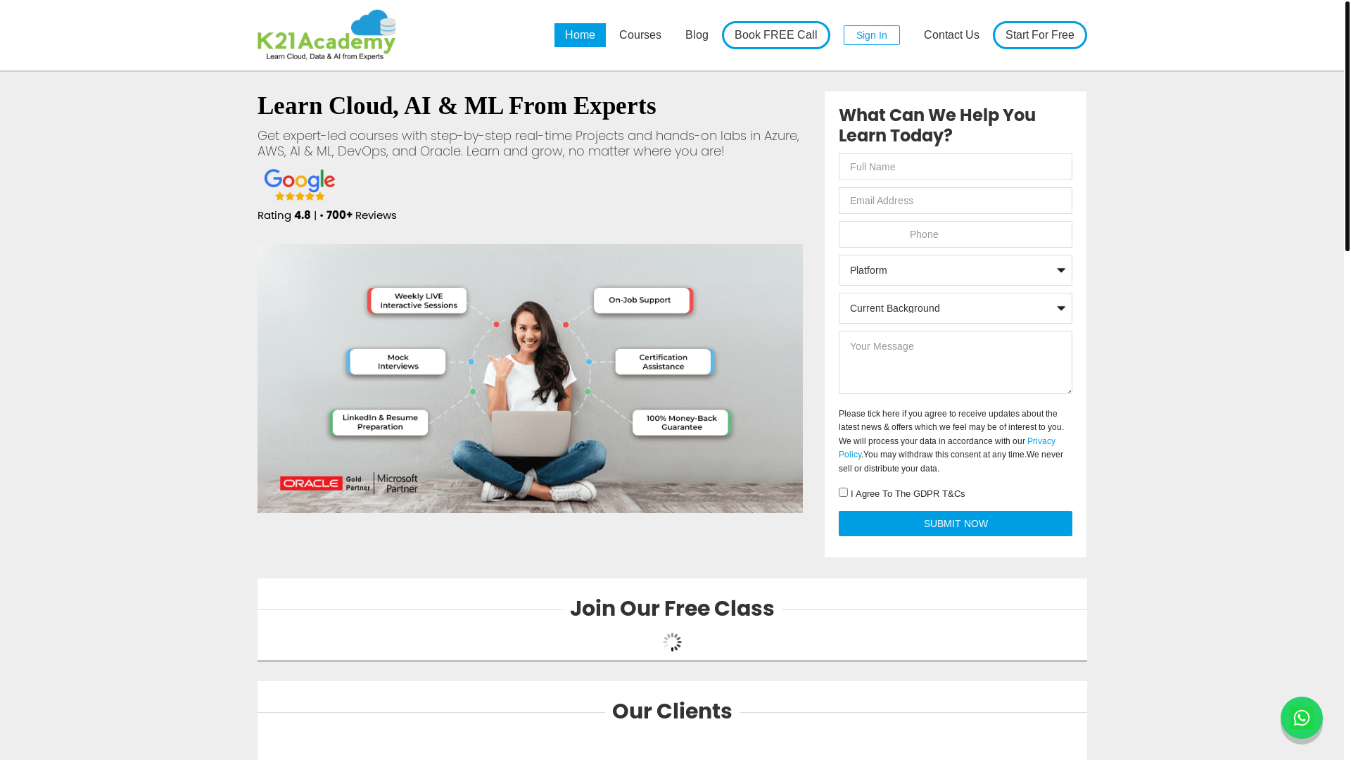 website screenshot of https://k21academy.com