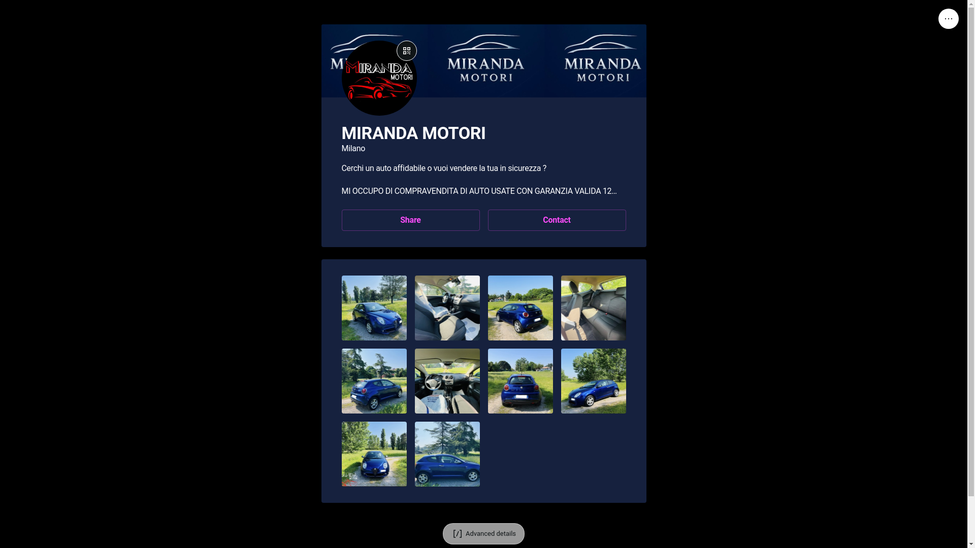 website screenshot of https://mirandamotori.link/