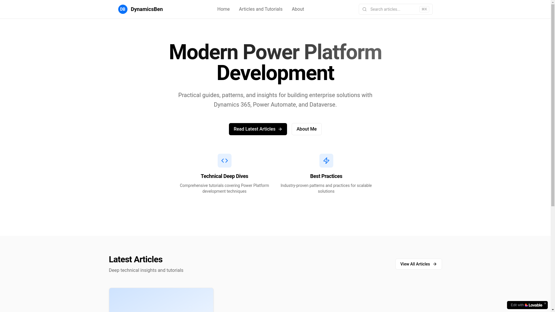 website screenshot of https://dynamicsben.com/