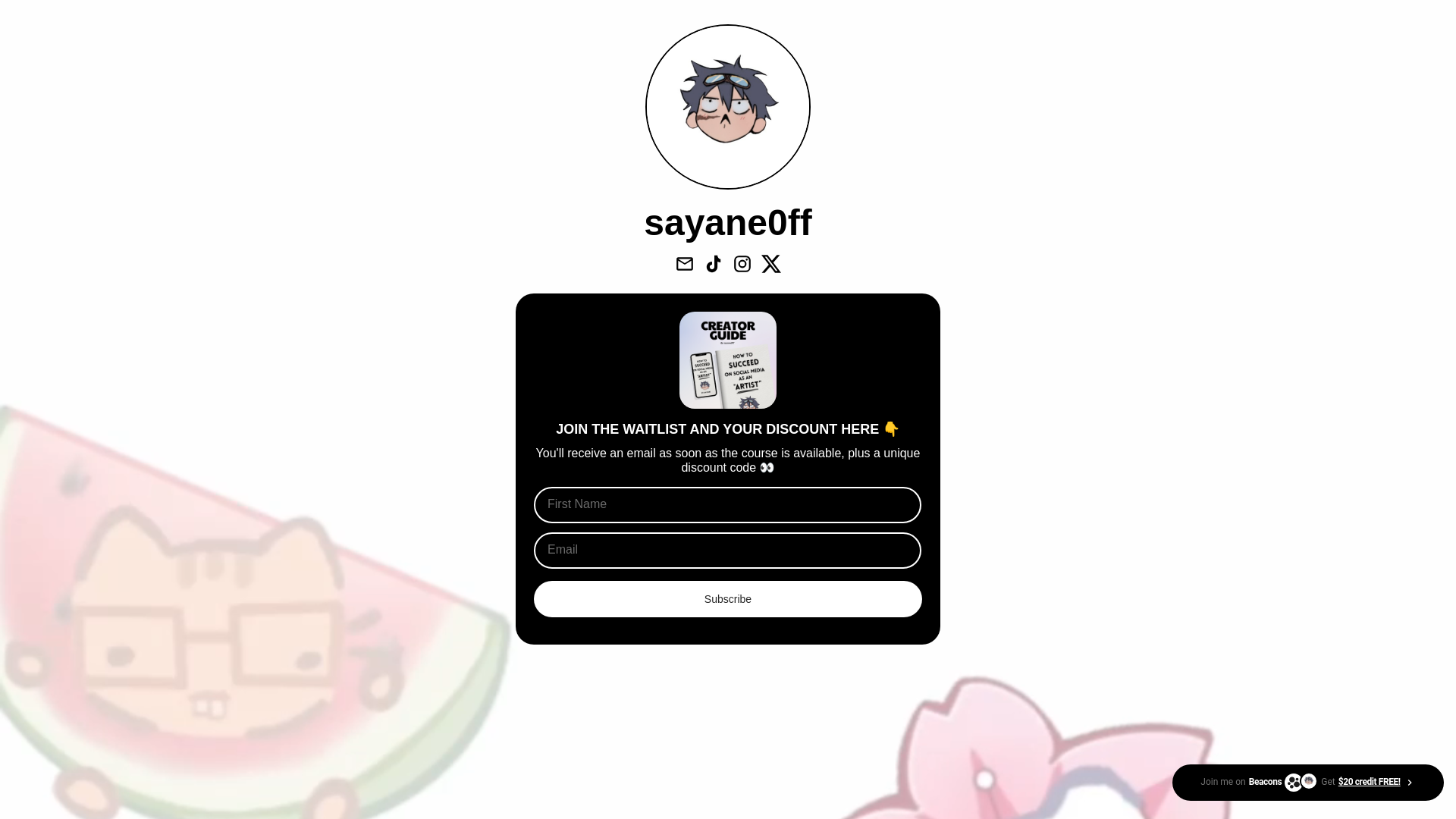 website screenshot of https://sayane0ff.bio/
