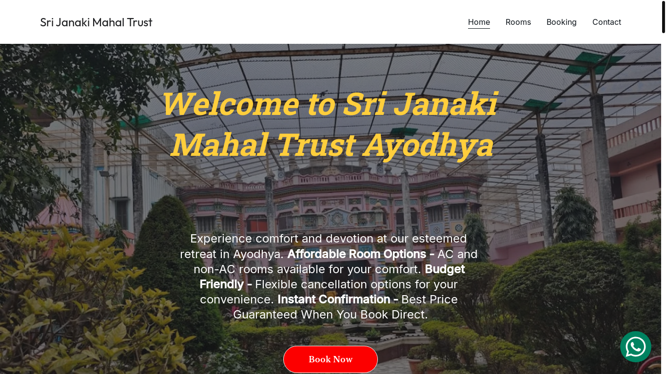 website screenshot of https://shreejanakimahaltrust.in/