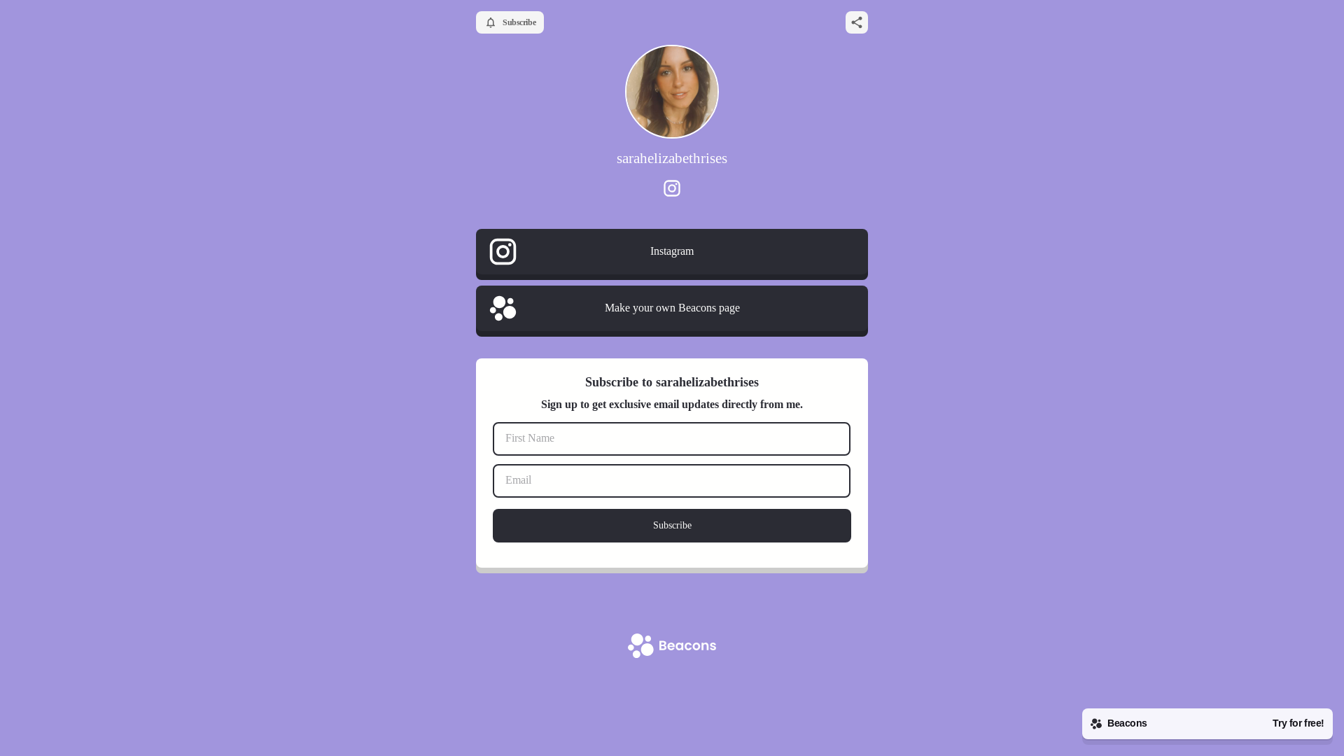 website screenshot of https://sarahelizabethrises.com/