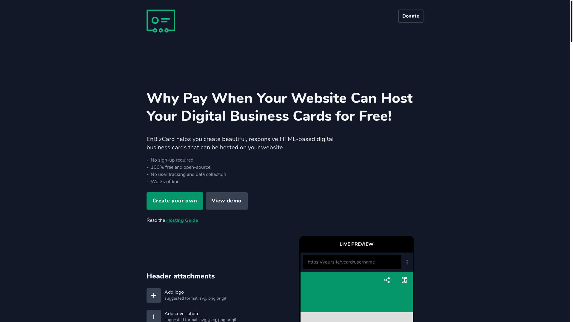 website screenshot of https://enbizcard-generator.pages.dev/