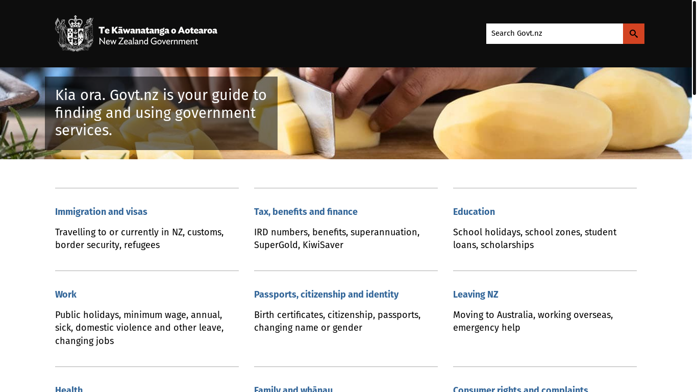 website screenshot of https://www.govt.nz/