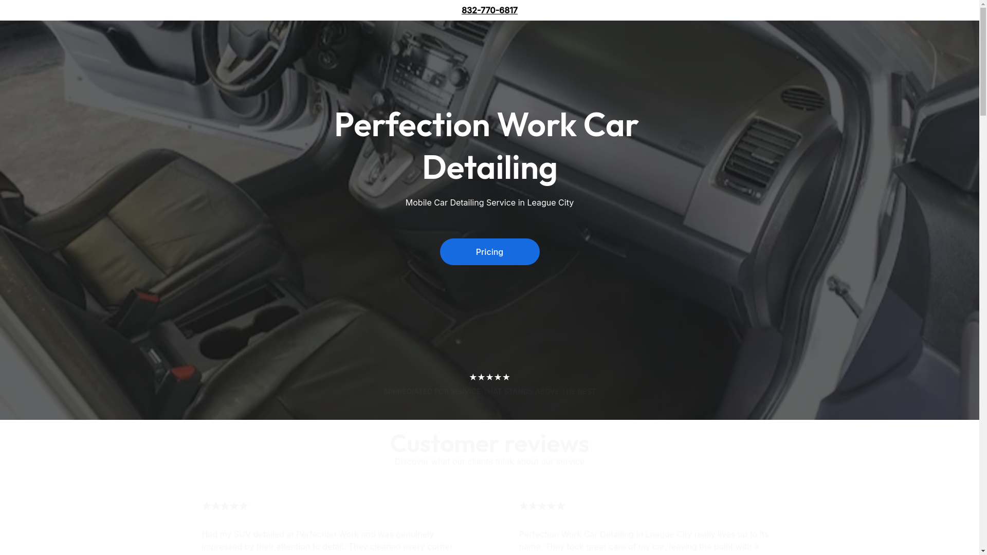 website screenshot of https://perfectionworkcardetailing.shop/