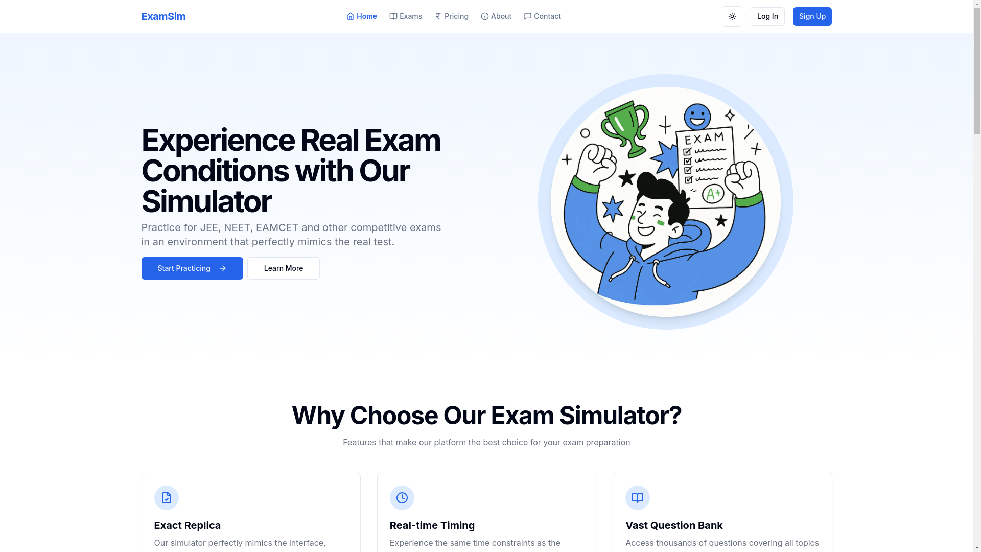 website screenshot of https://exam-simulator-9qi.pages.dev/