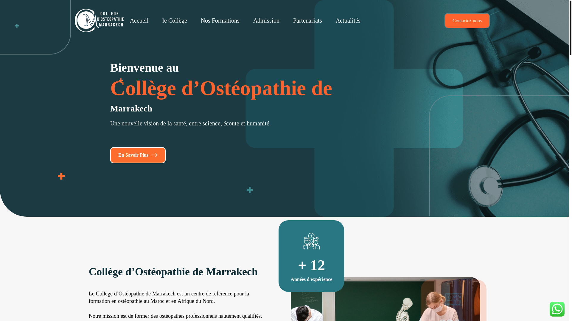 website screenshot of https://college-osteopathie-marrakech.ma/