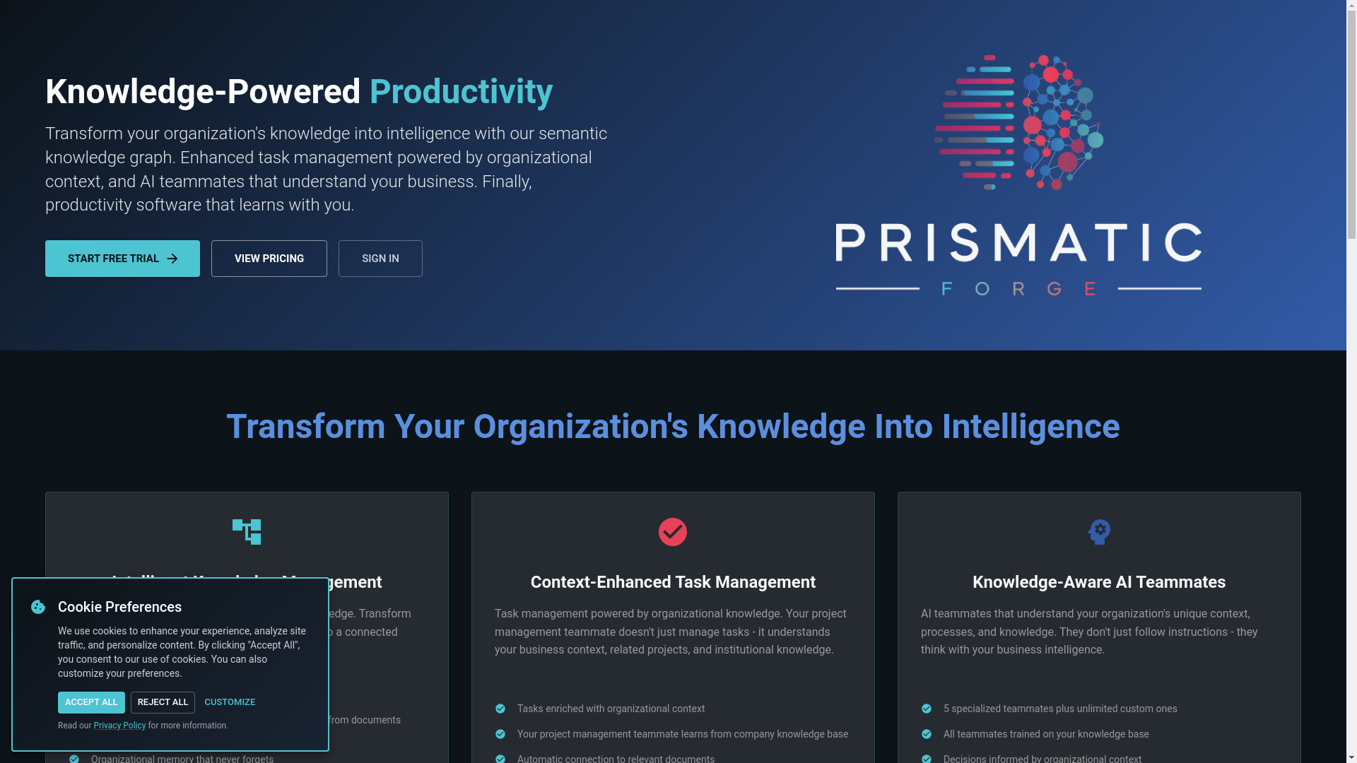website screenshot of https://getprismaticforge.com/