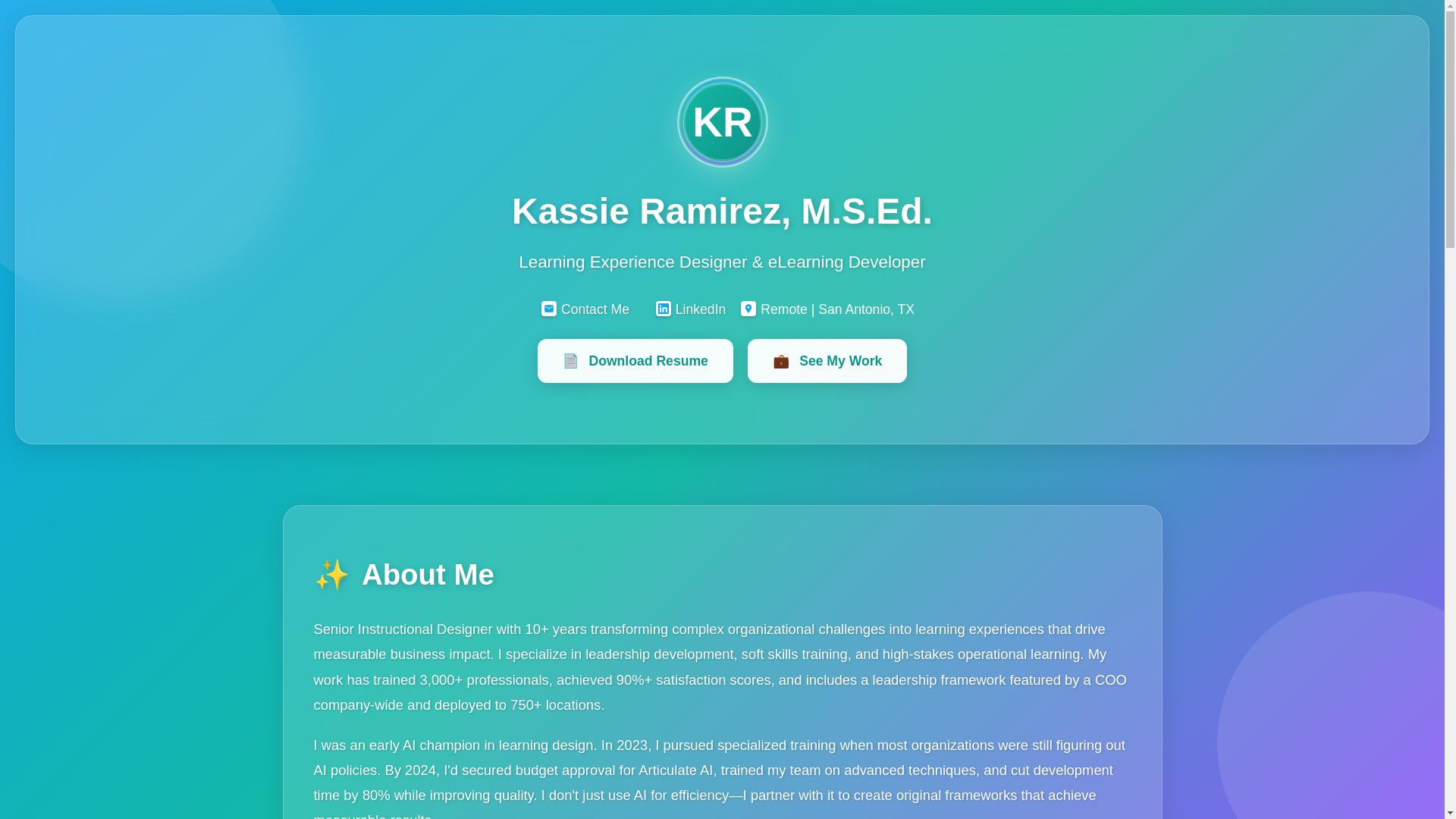 website screenshot of https://kassieramirez.com/