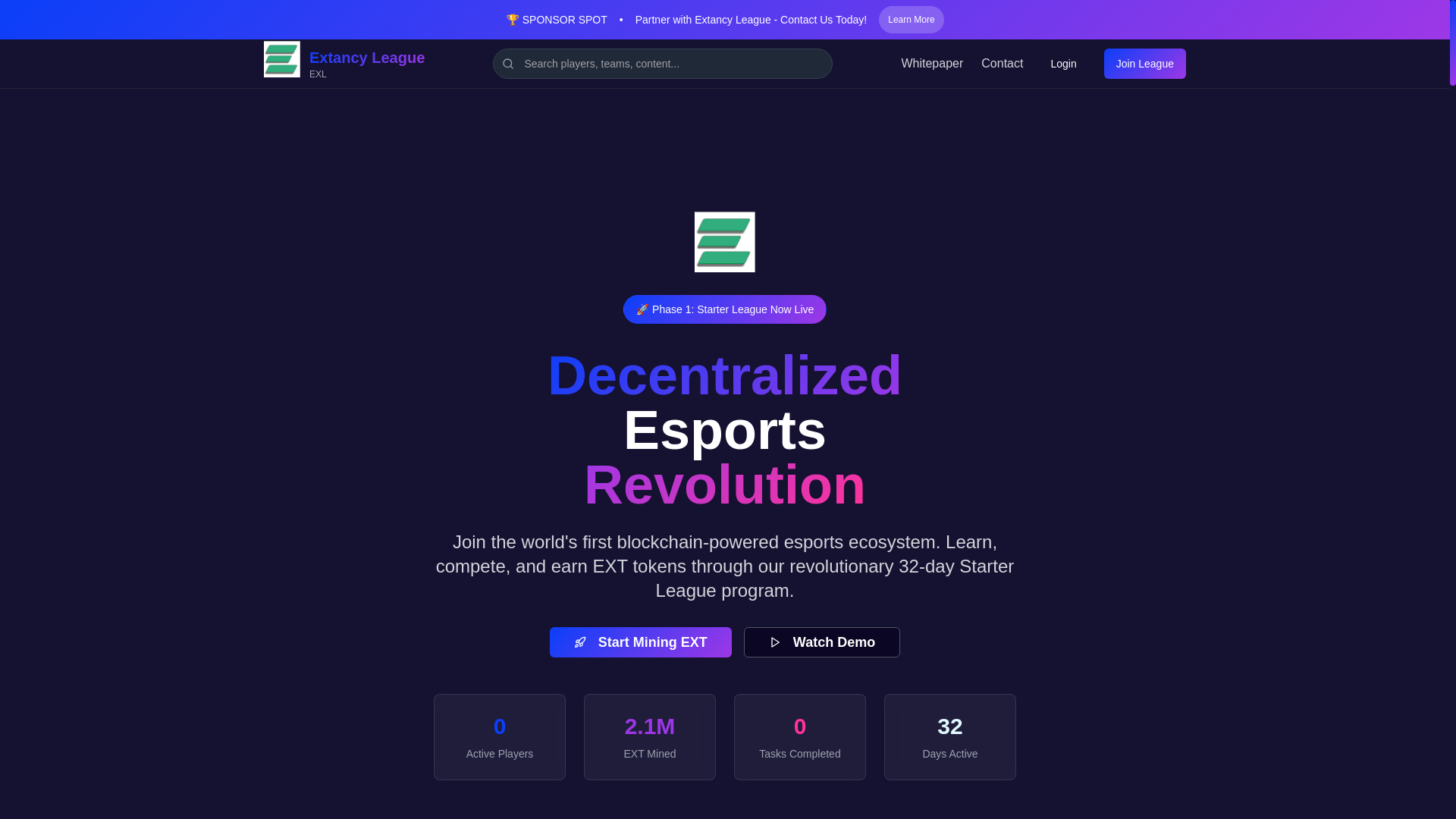 website screenshot of https://extancyleague.com/