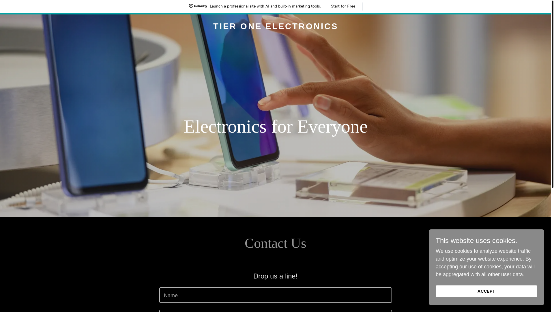 website screenshot of https://t1electronics.com/