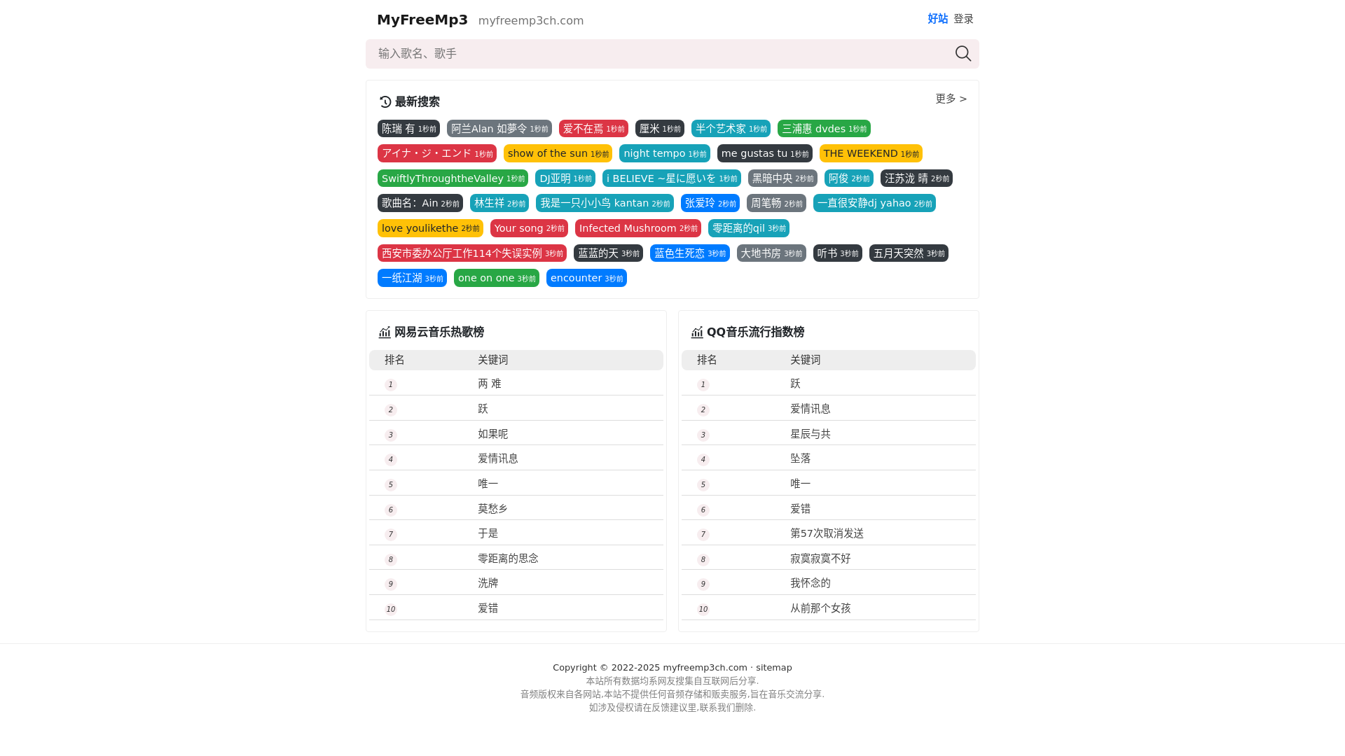 website screenshot of https://myfreemp3ch.com/