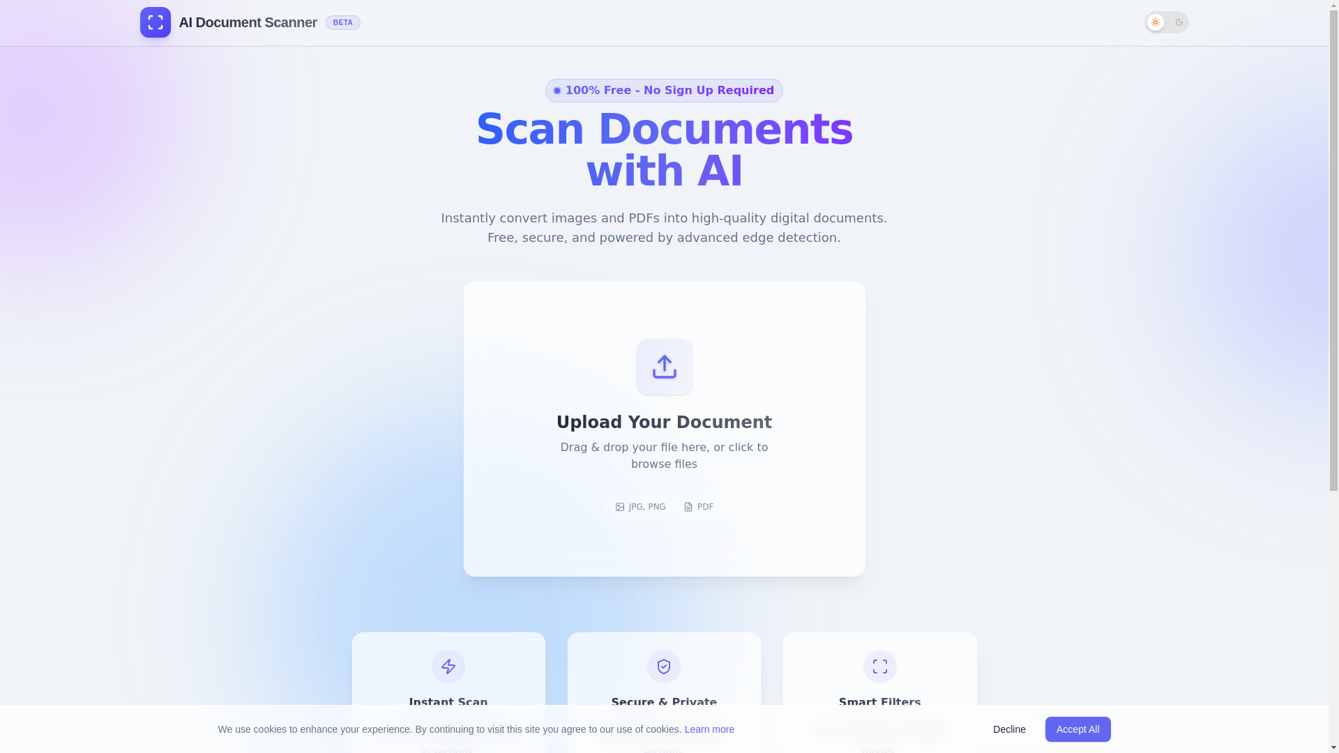 website screenshot of https://documentscanner.ai/