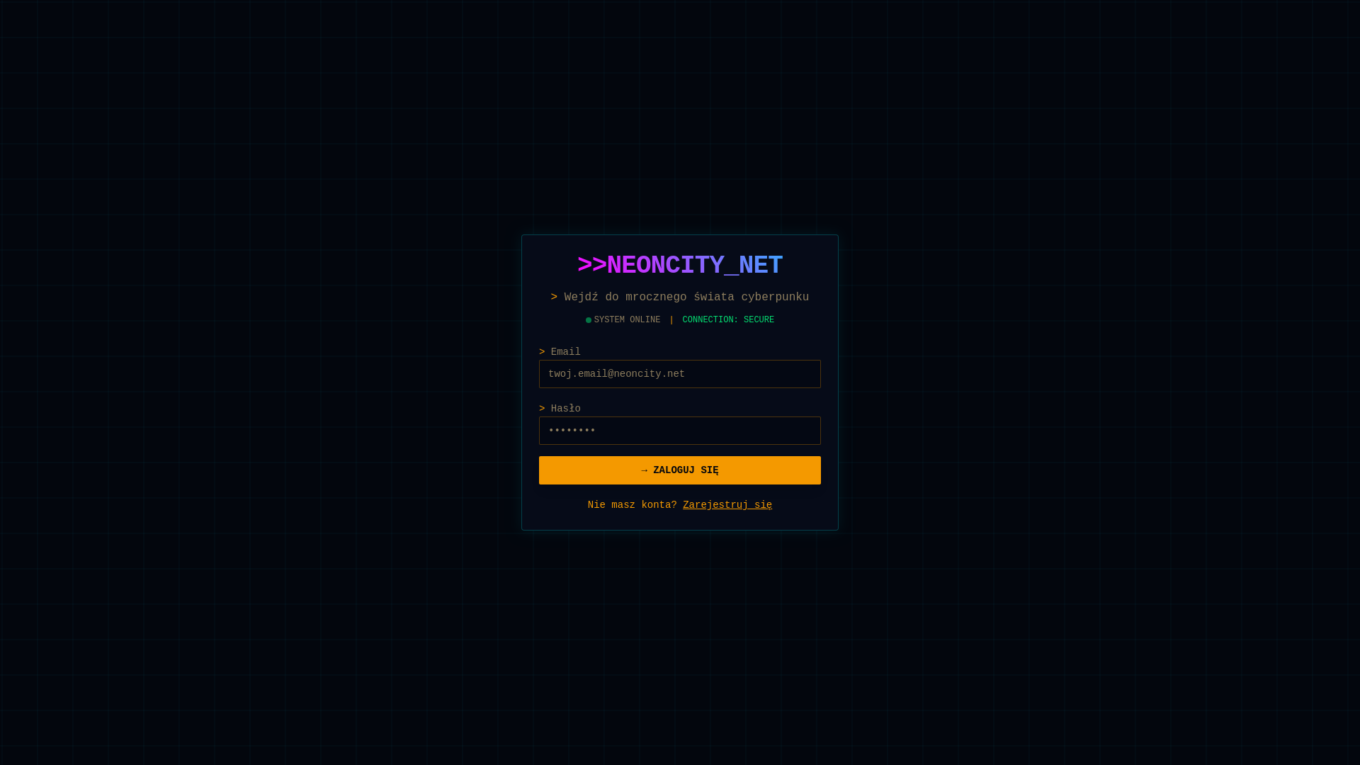 website screenshot of https://neon-city.pl/