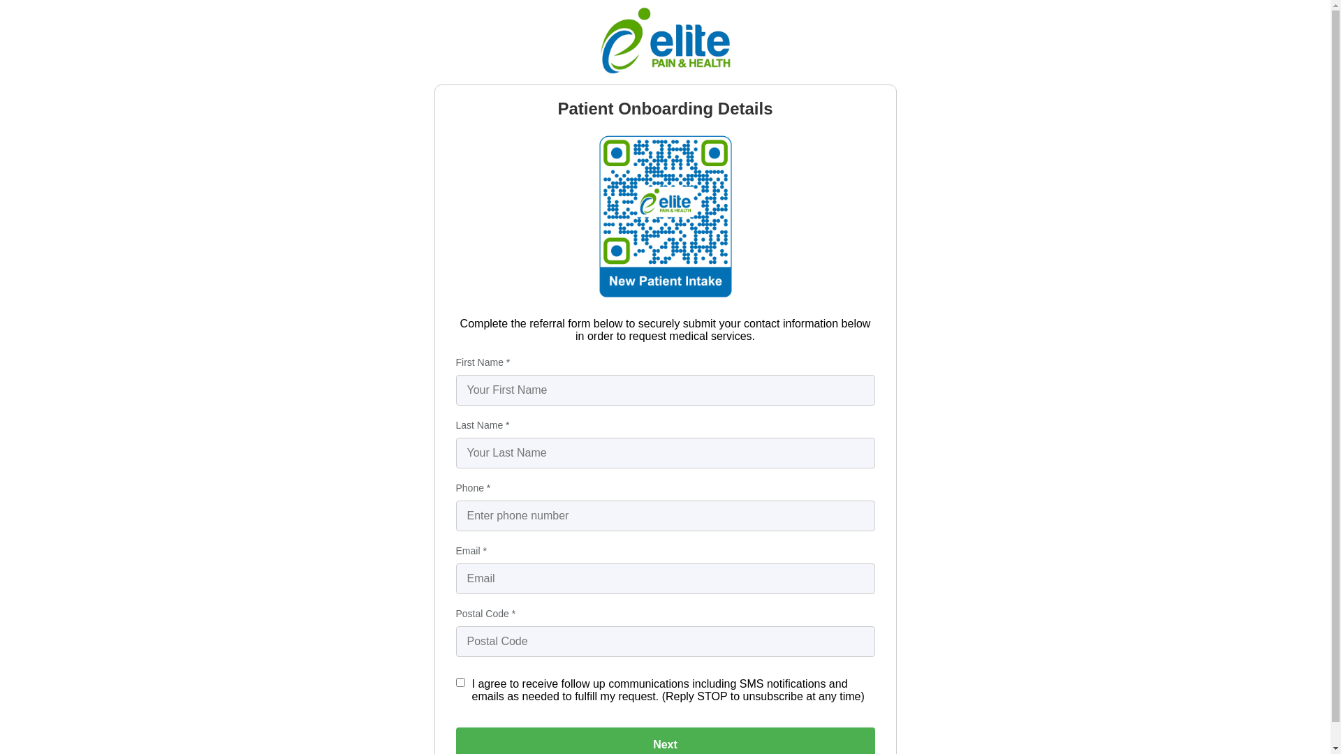 website screenshot of https://intake.epainhealth.com