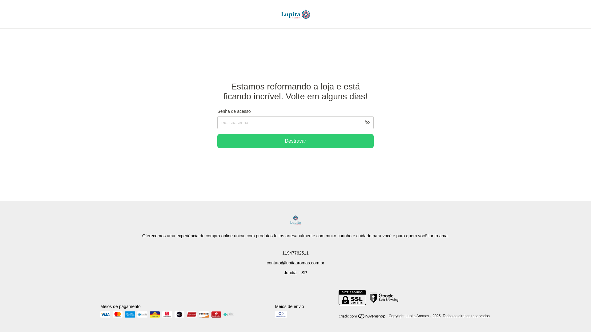 website screenshot of https://lupitaaromas.com.br/