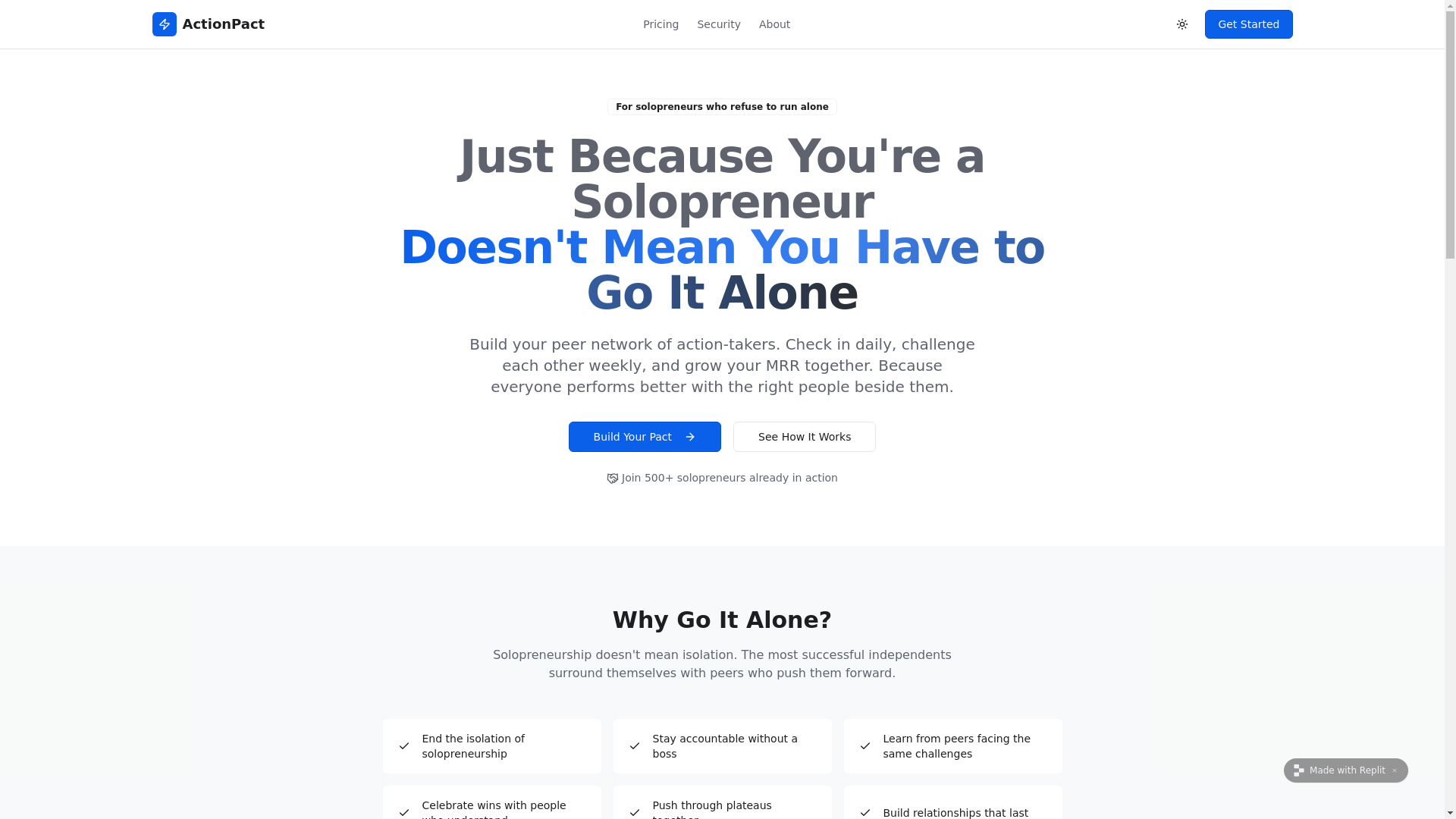website screenshot of https://actionpact.app/