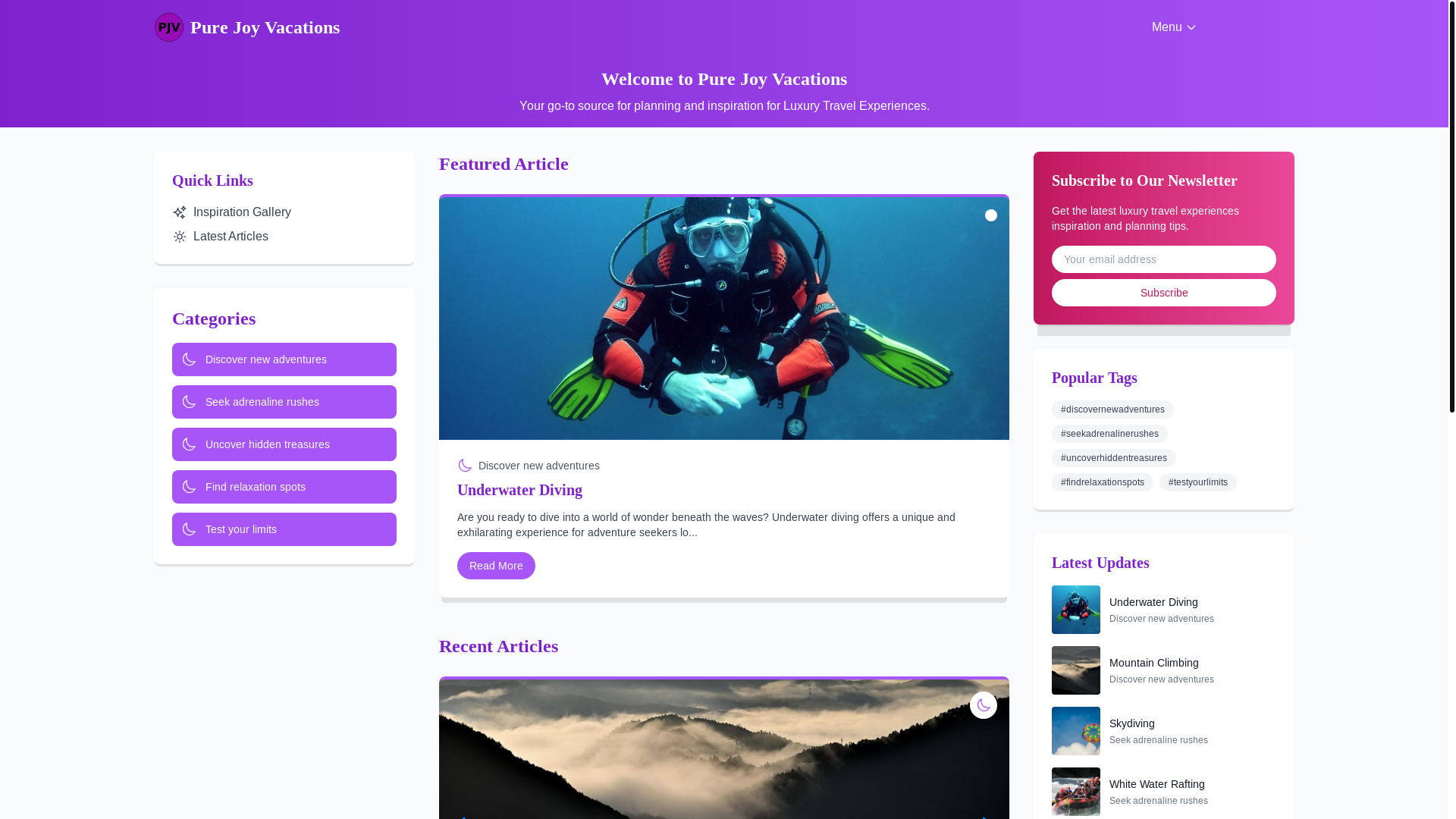 website screenshot of https://purevacationjoy.xyz/