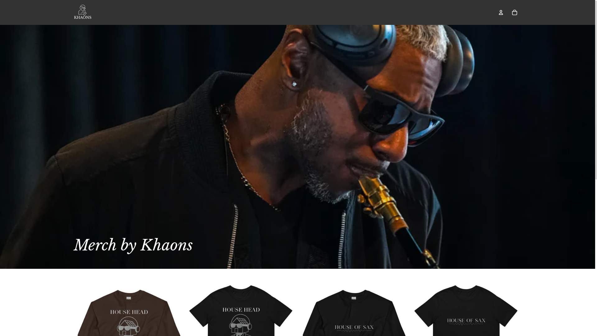 website screenshot of https://merchbykhaons.com/