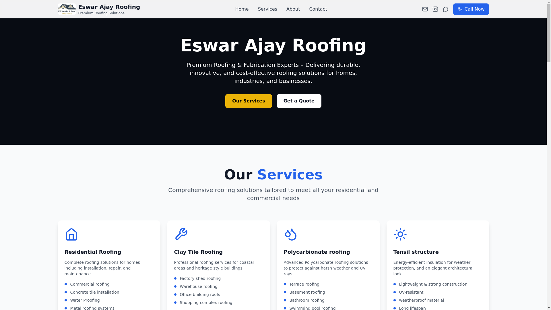 website screenshot of https://eswar-ajay-roofing.pages.dev/