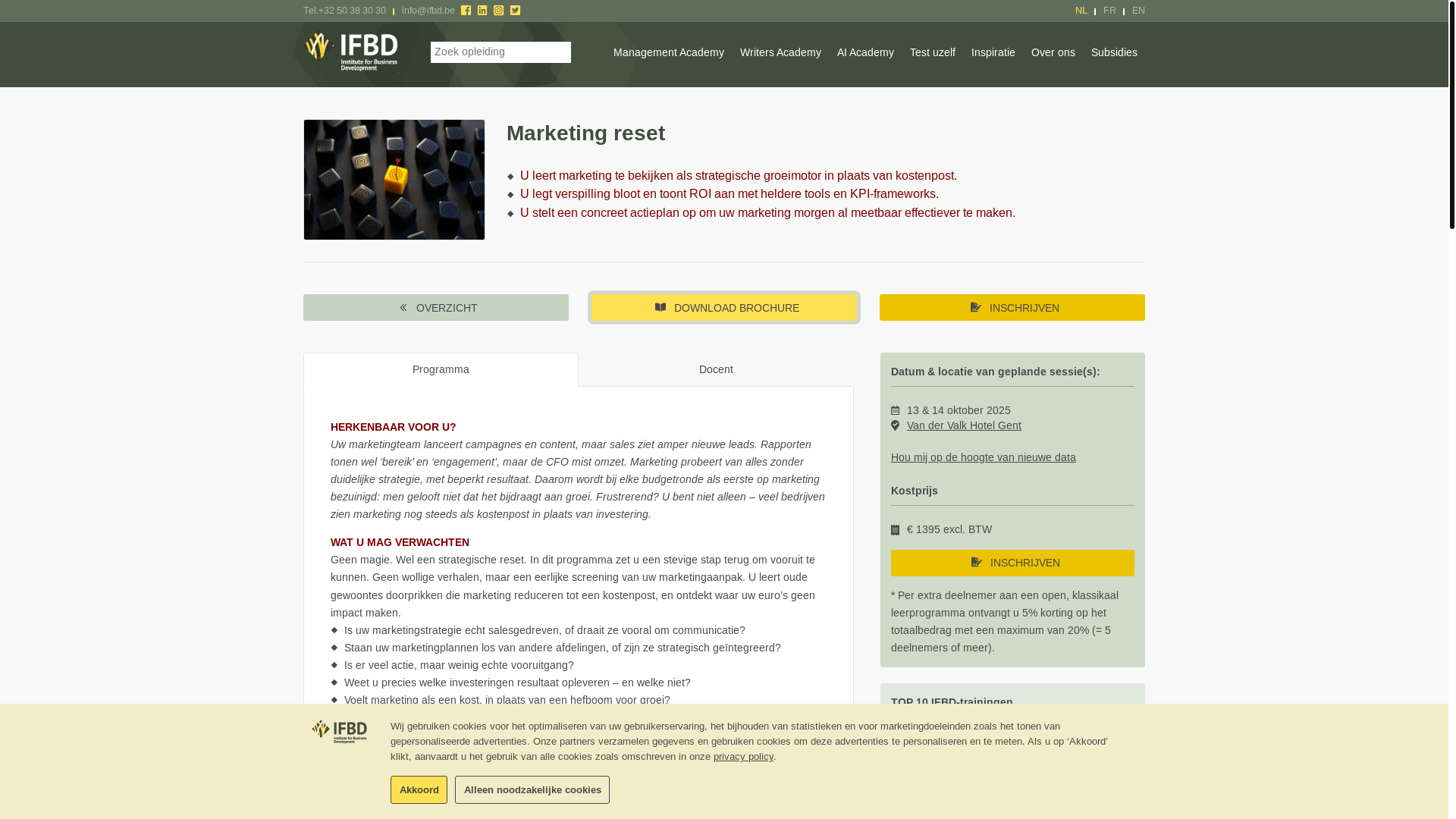 website screenshot of https://www.ifbd.be/nl/opleiding/marketing-reset/?utm_source=2025-07-22-nieuwsbrief-v3