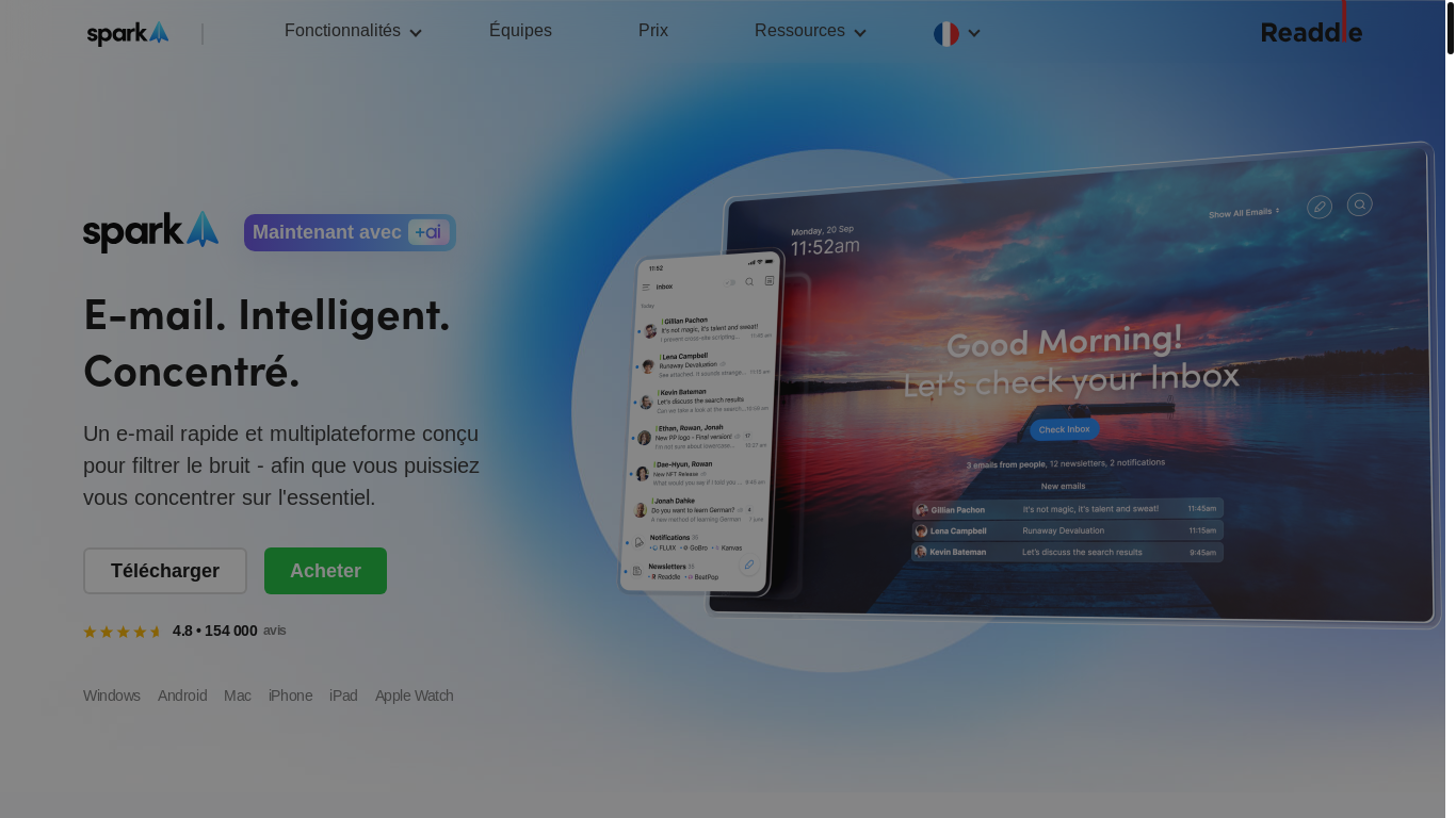 website screenshot of https://sparkmailapp.com/fr
