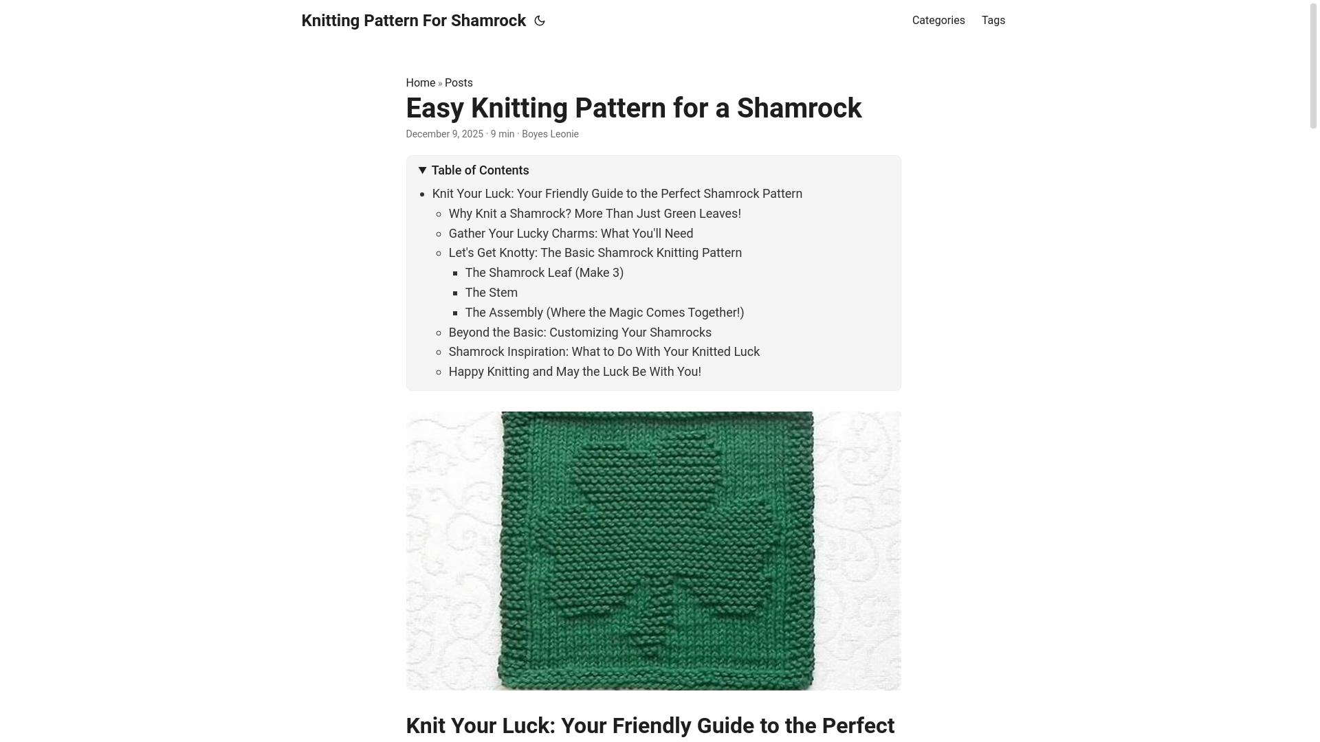 website screenshot of https://knittingpatternforshamrock.pages.dev/
