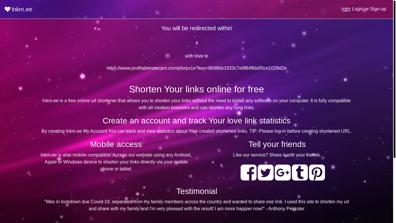 website screenshot of https://lnkm.ee/56681e3b