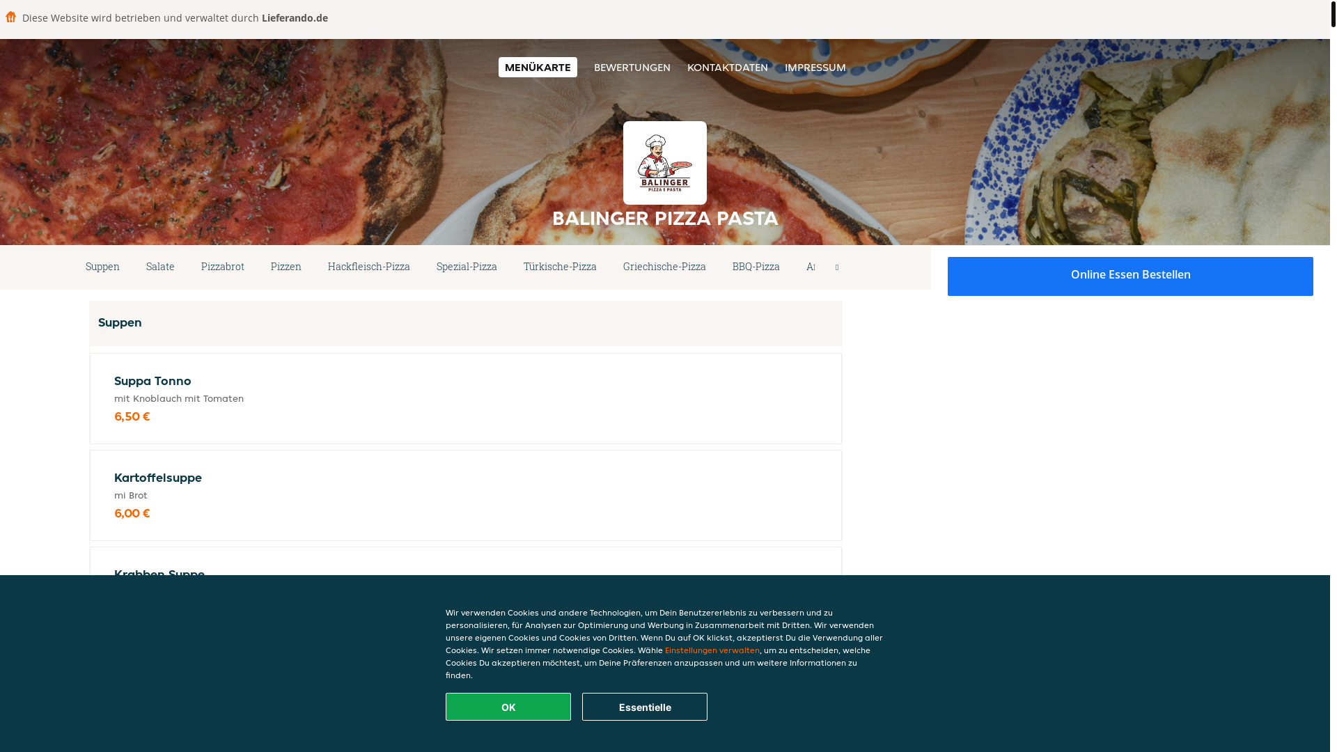 website screenshot of https://balingerpizzapasta-balingen.de/