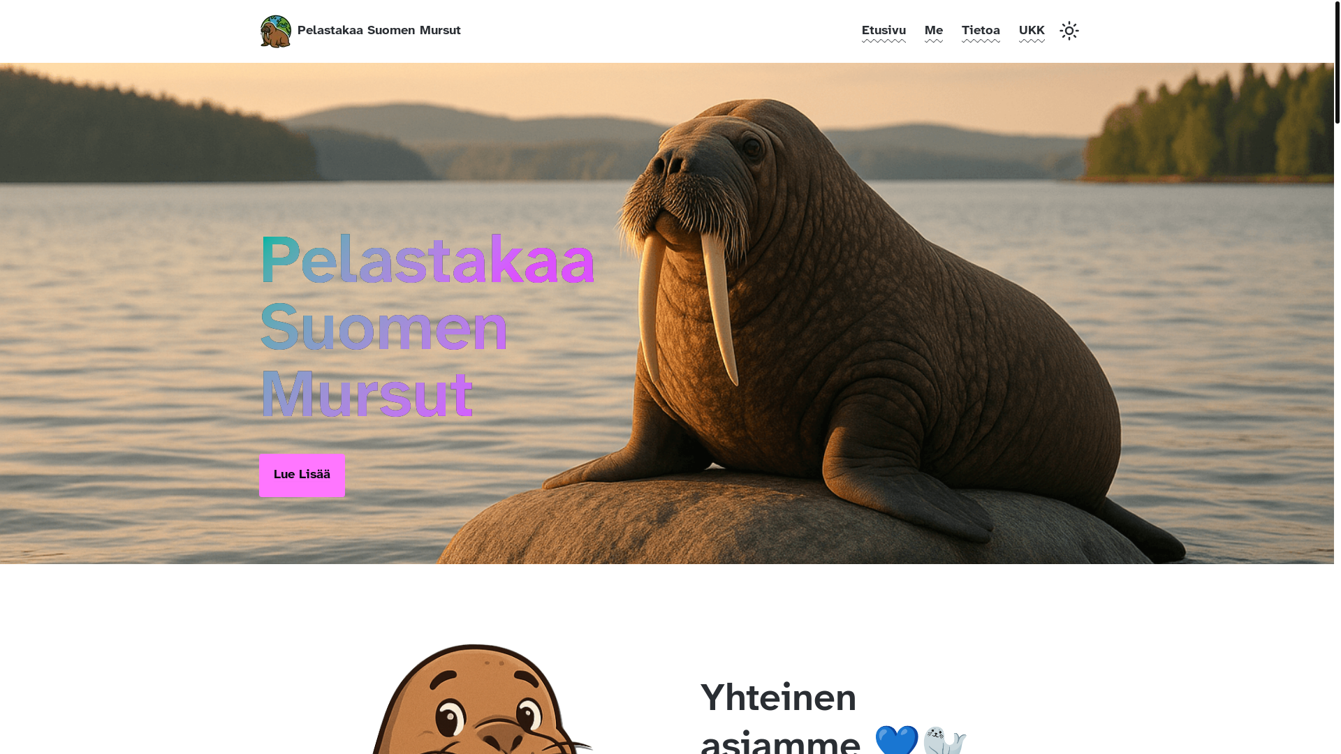 website screenshot of https://pelastakaasuomenmursut.fi/