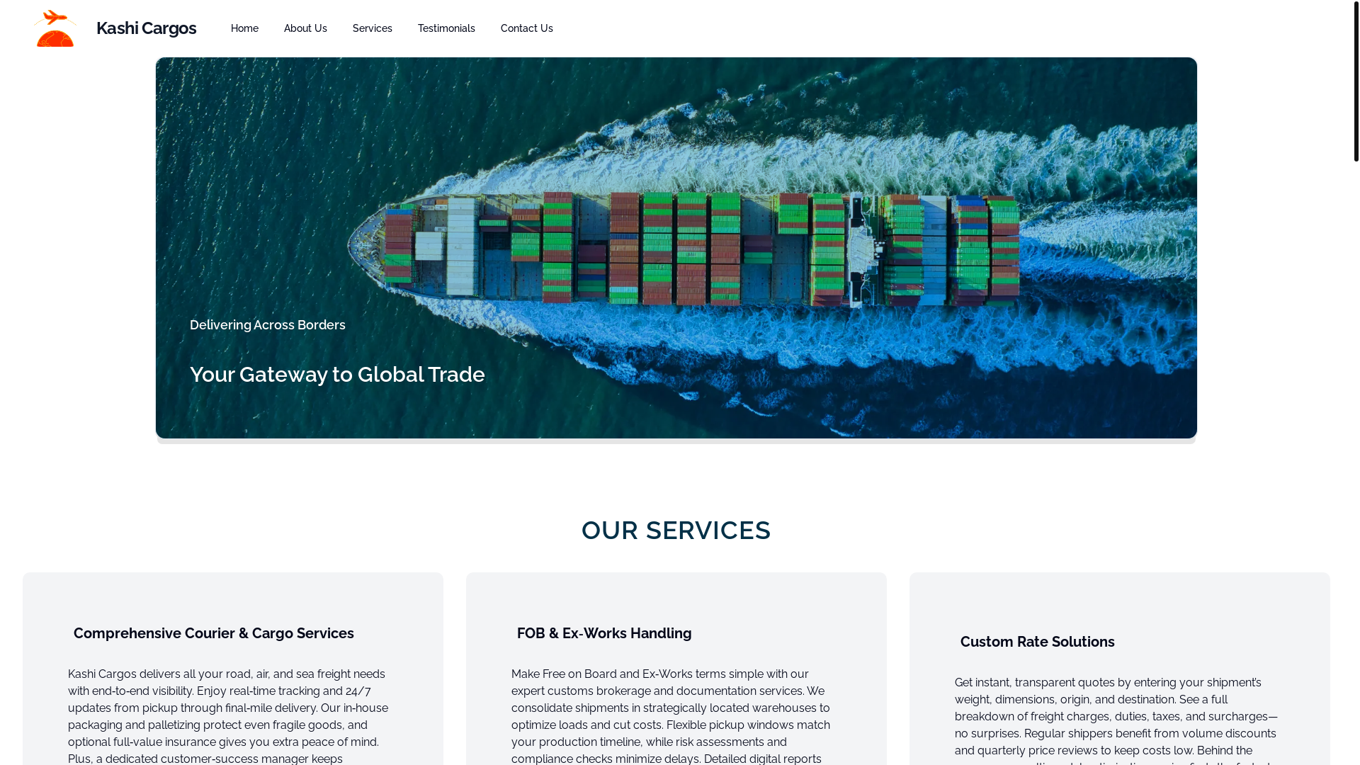 website screenshot of https://kashicargos.com/
