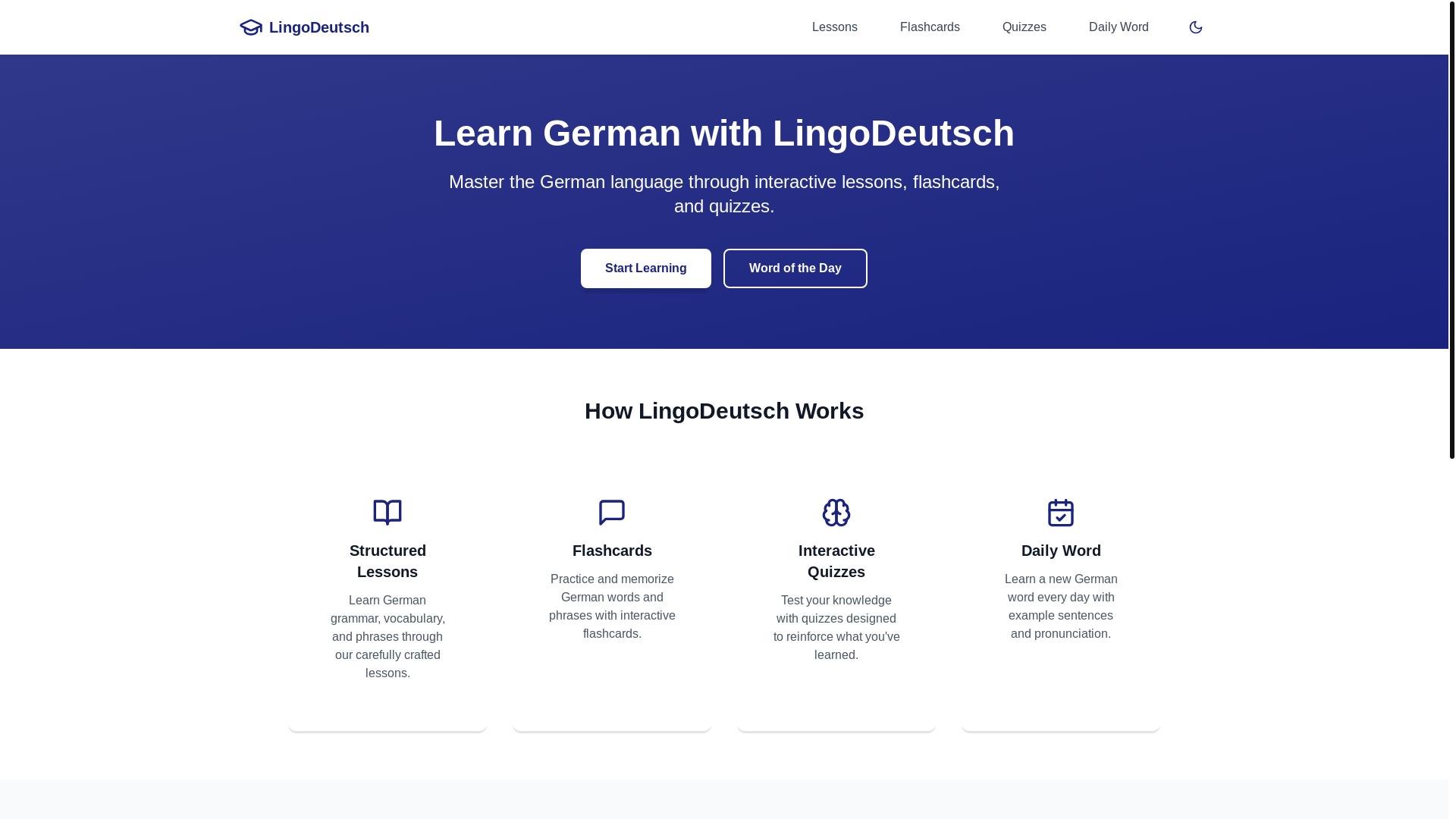 website screenshot of https://lingodeutsch-development.pages.dev/