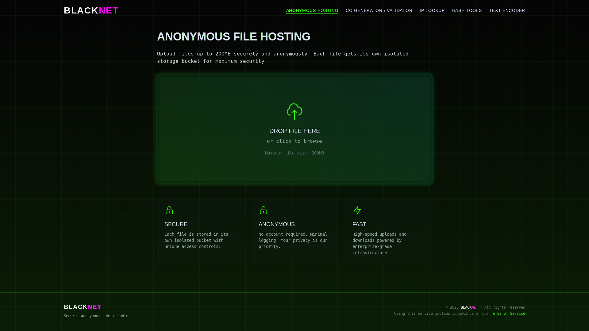 website screenshot of https://blacknet.sbs/