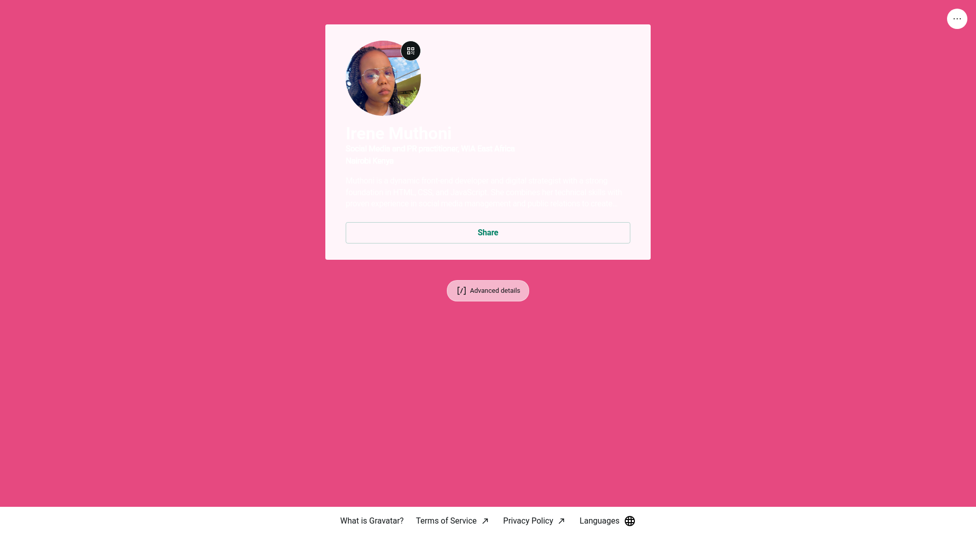 website screenshot of https://irenemuthoni.link/