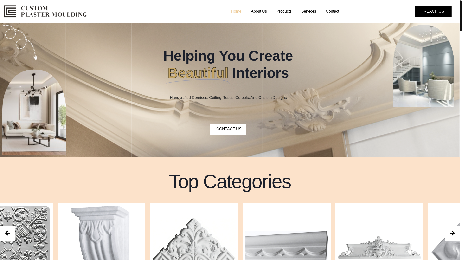 website screenshot of https://customplastermoulding.com/
