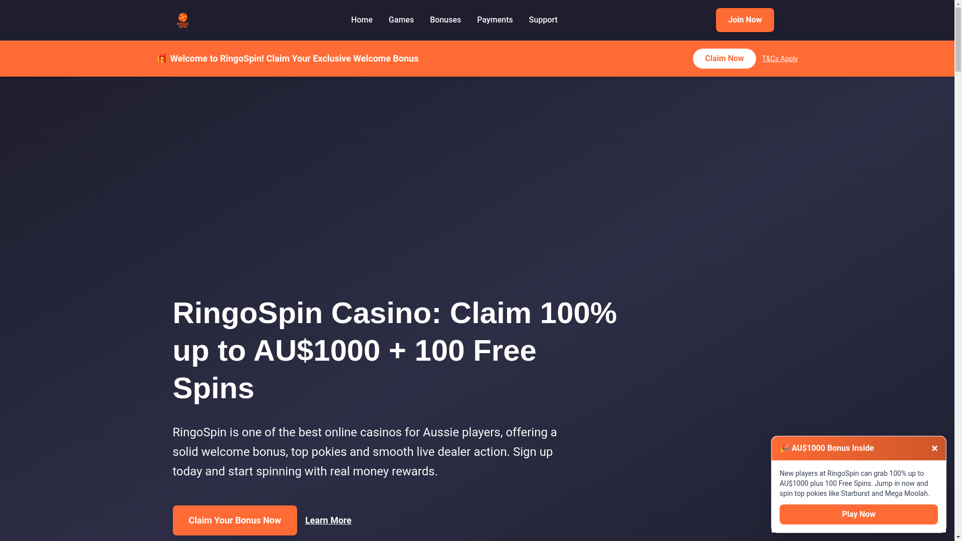 website screenshot of https://ringospinplay.com/