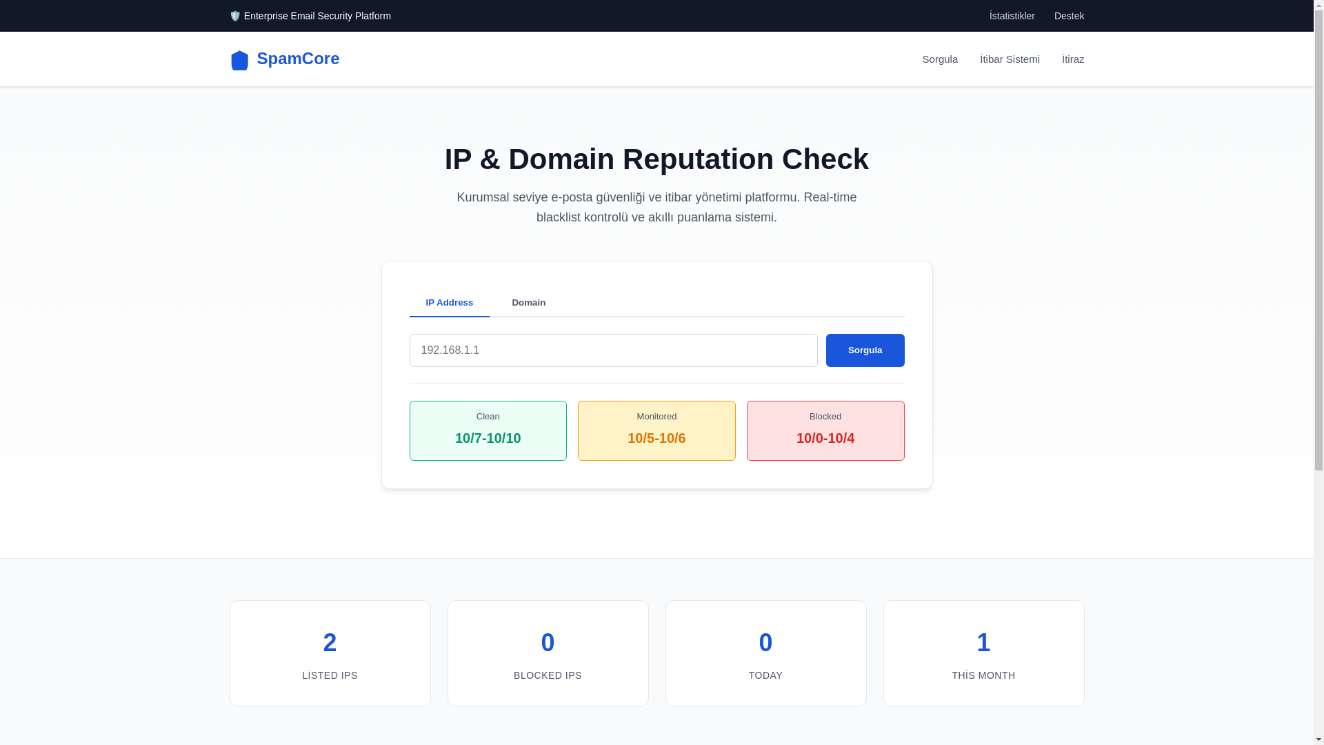website screenshot of https://spamcore.co/