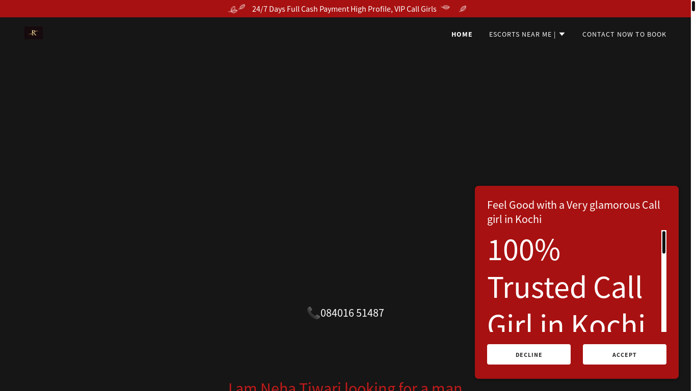 website screenshot of https://rahulescortskochi.in/
