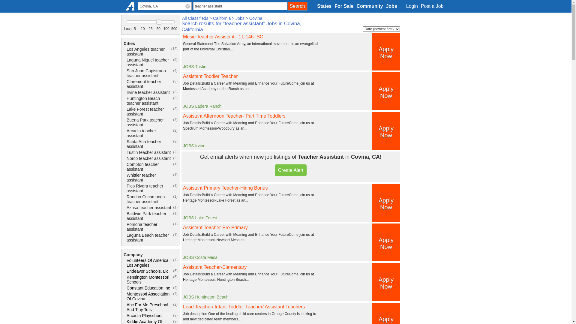 website screenshot of https://covina.americanlisted.com/jobs/teacher+assistant/