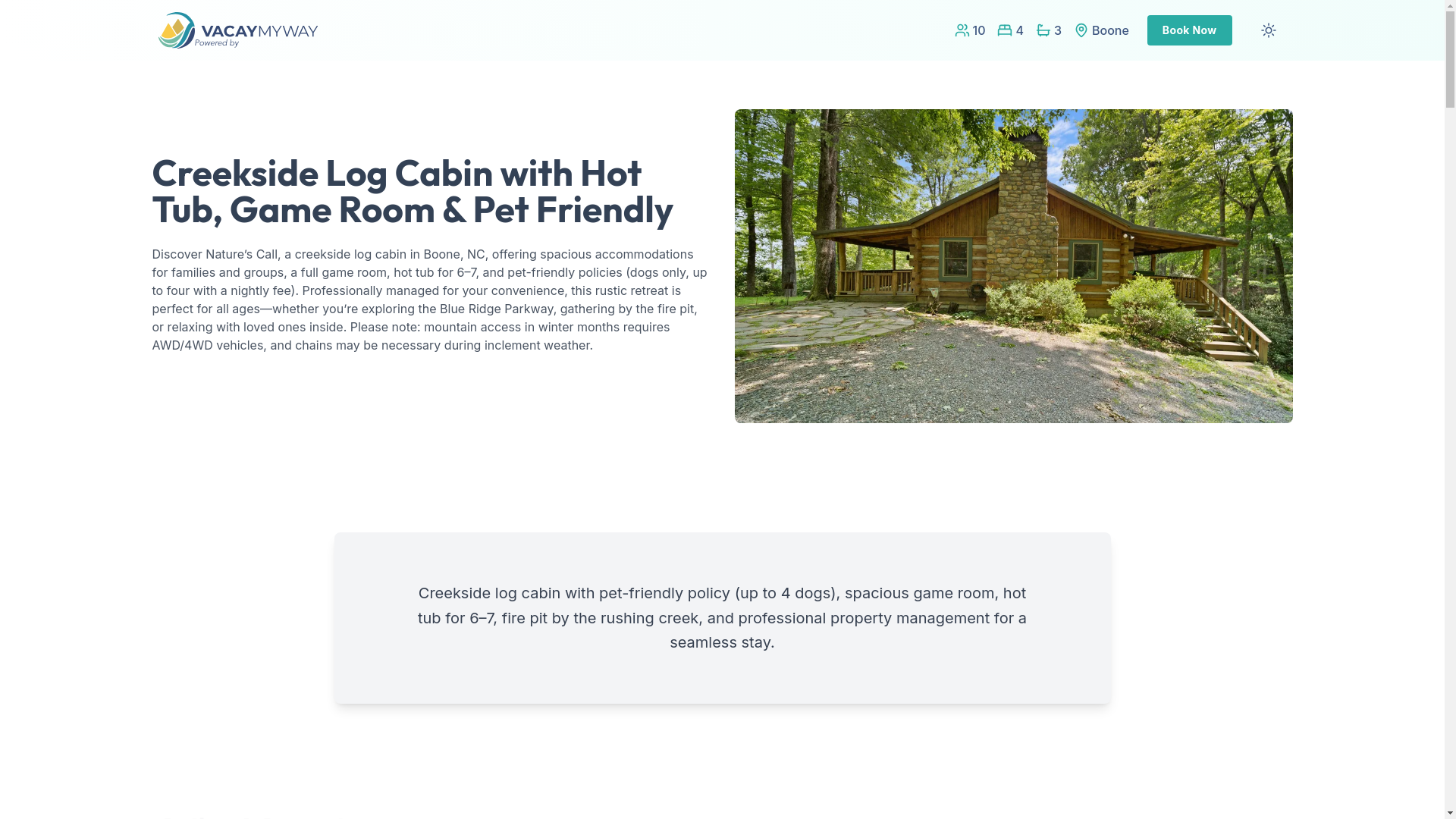 website screenshot of https://creeksidehot.house/