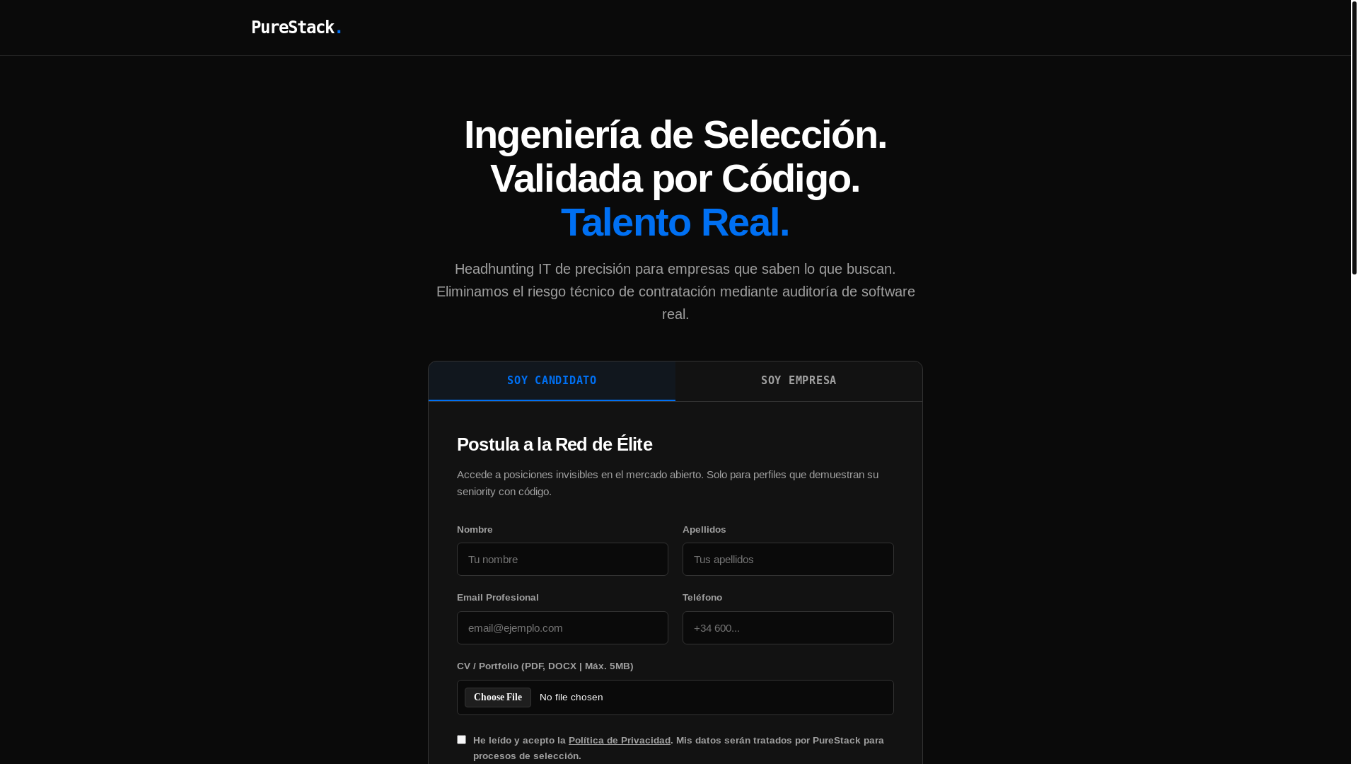 website screenshot of https://purestack.es/