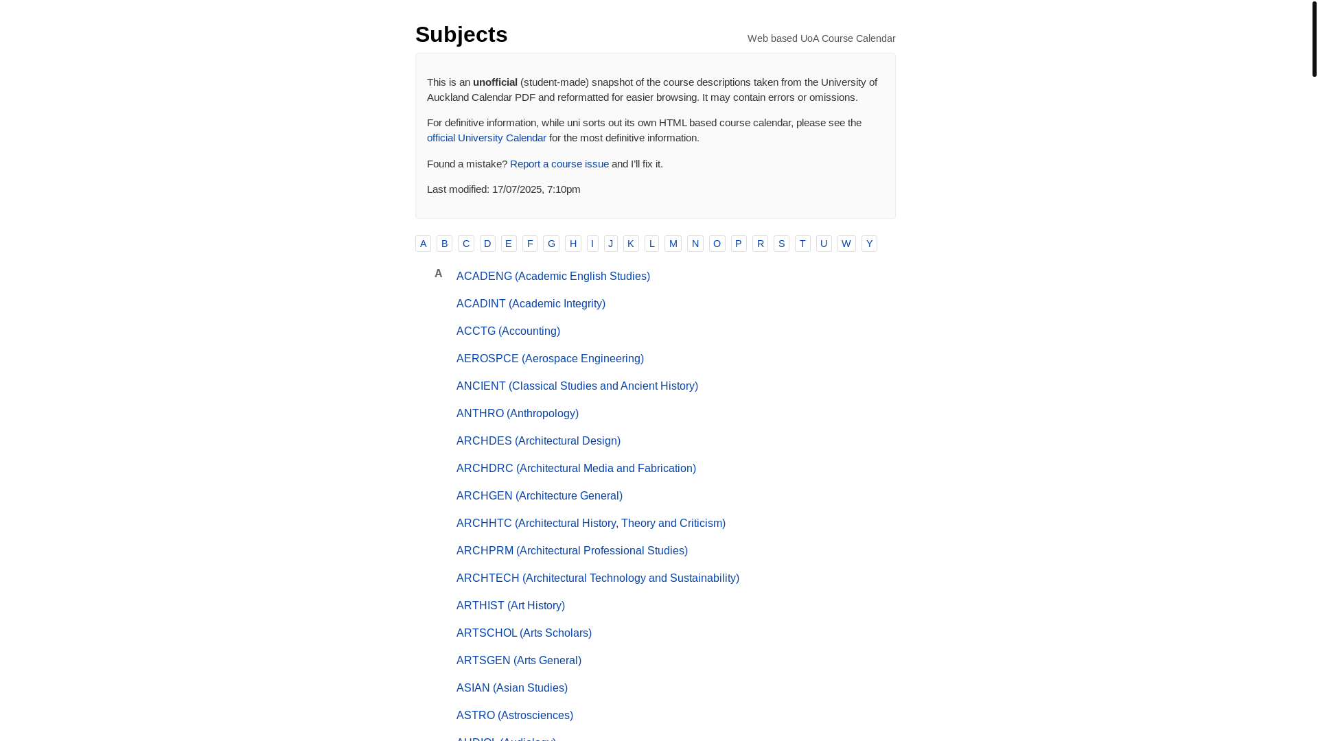 website screenshot of https://uoacalendar.co.nz/