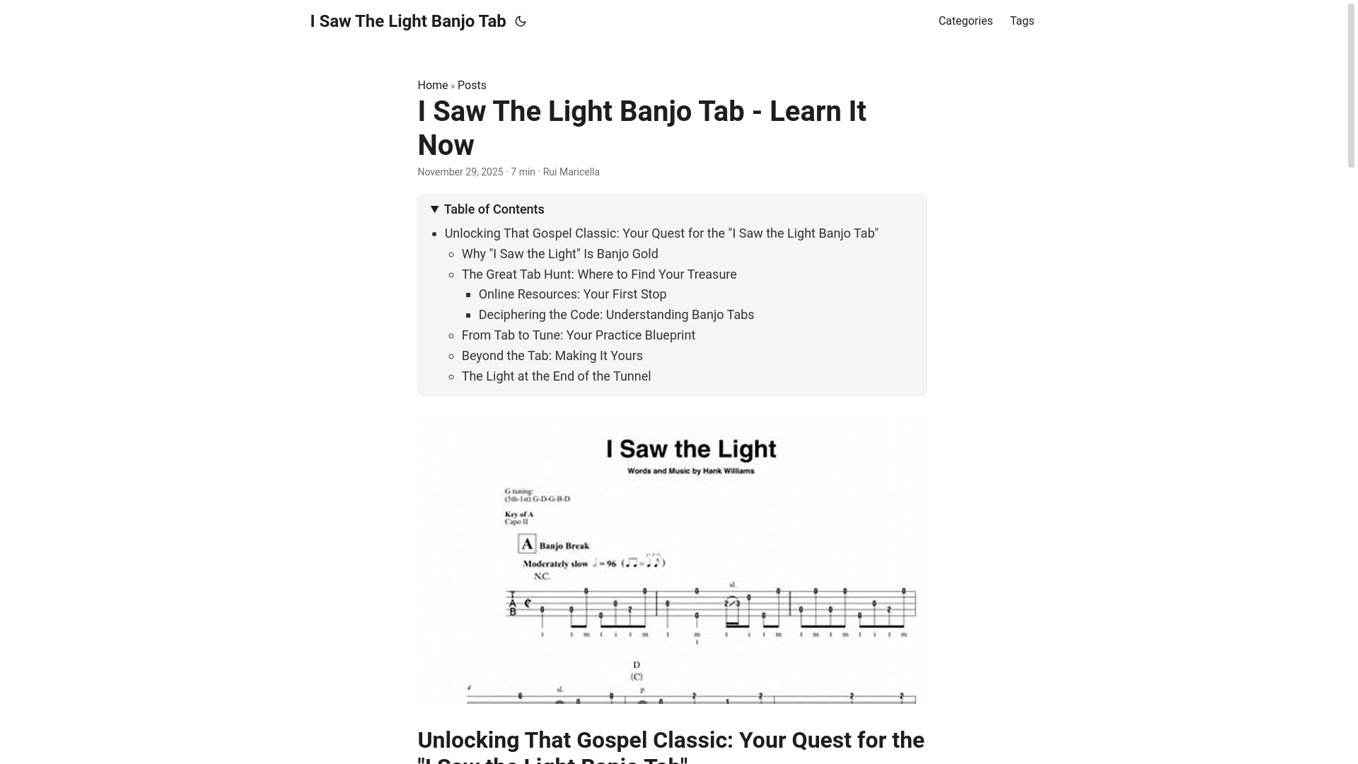 website screenshot of https://isawthelightbanjotab.pages.dev/