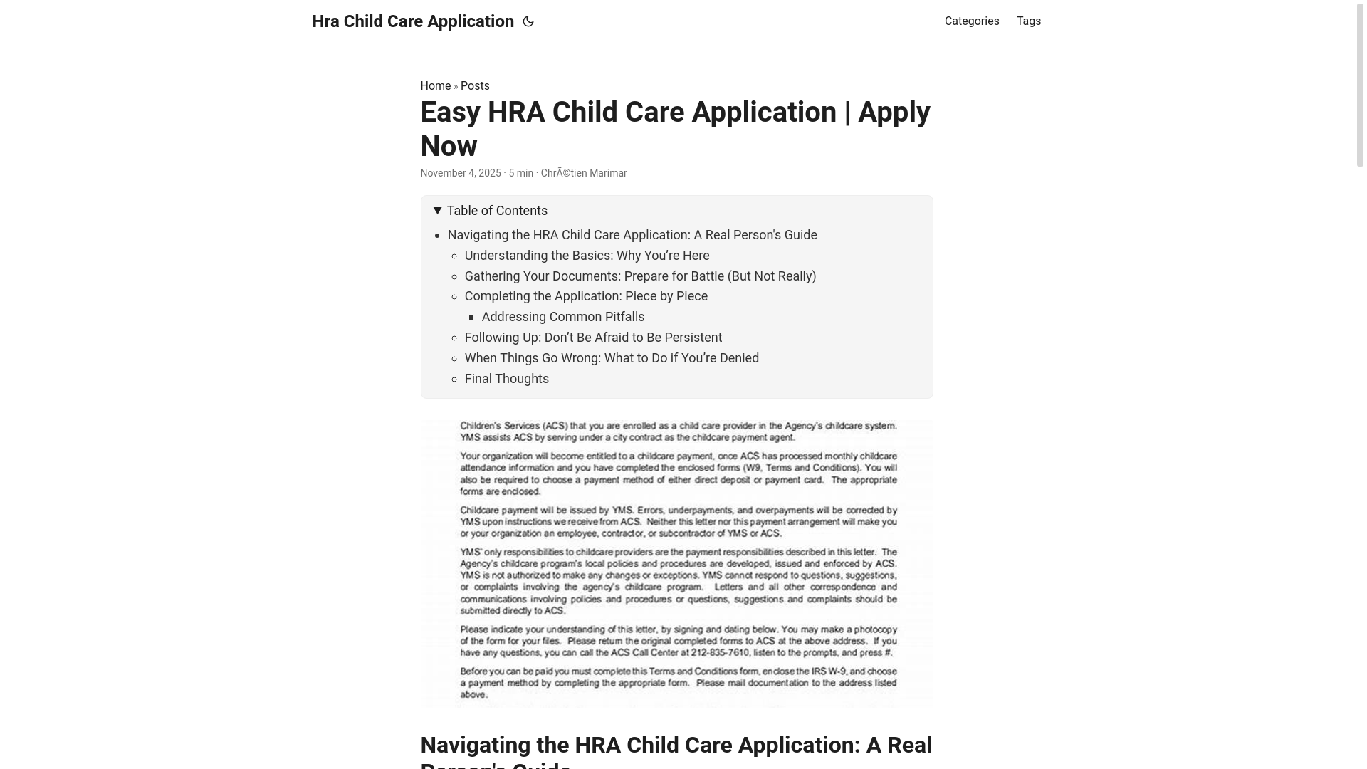 website screenshot of https://hra-child-care-application.pages.dev/