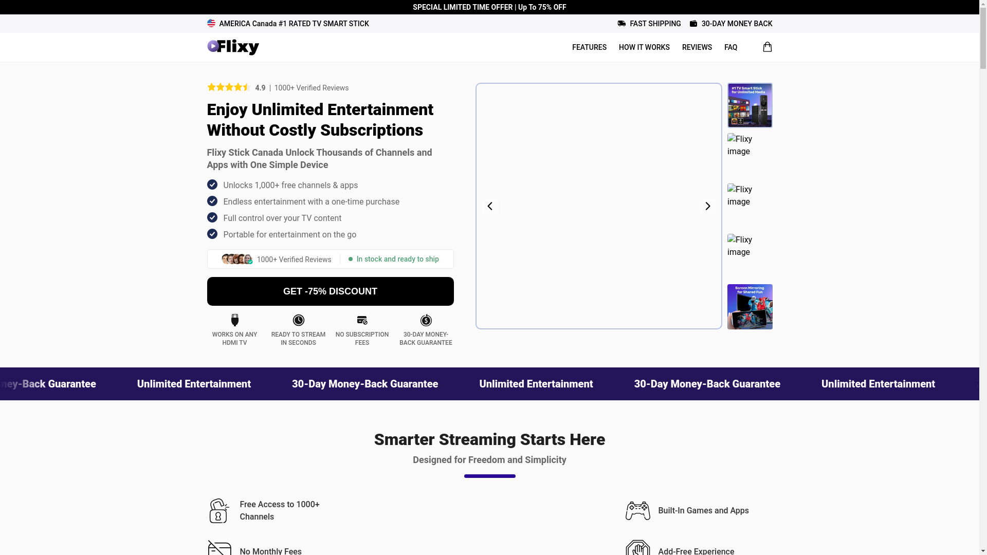 website screenshot of https://flixy-stick.ca/