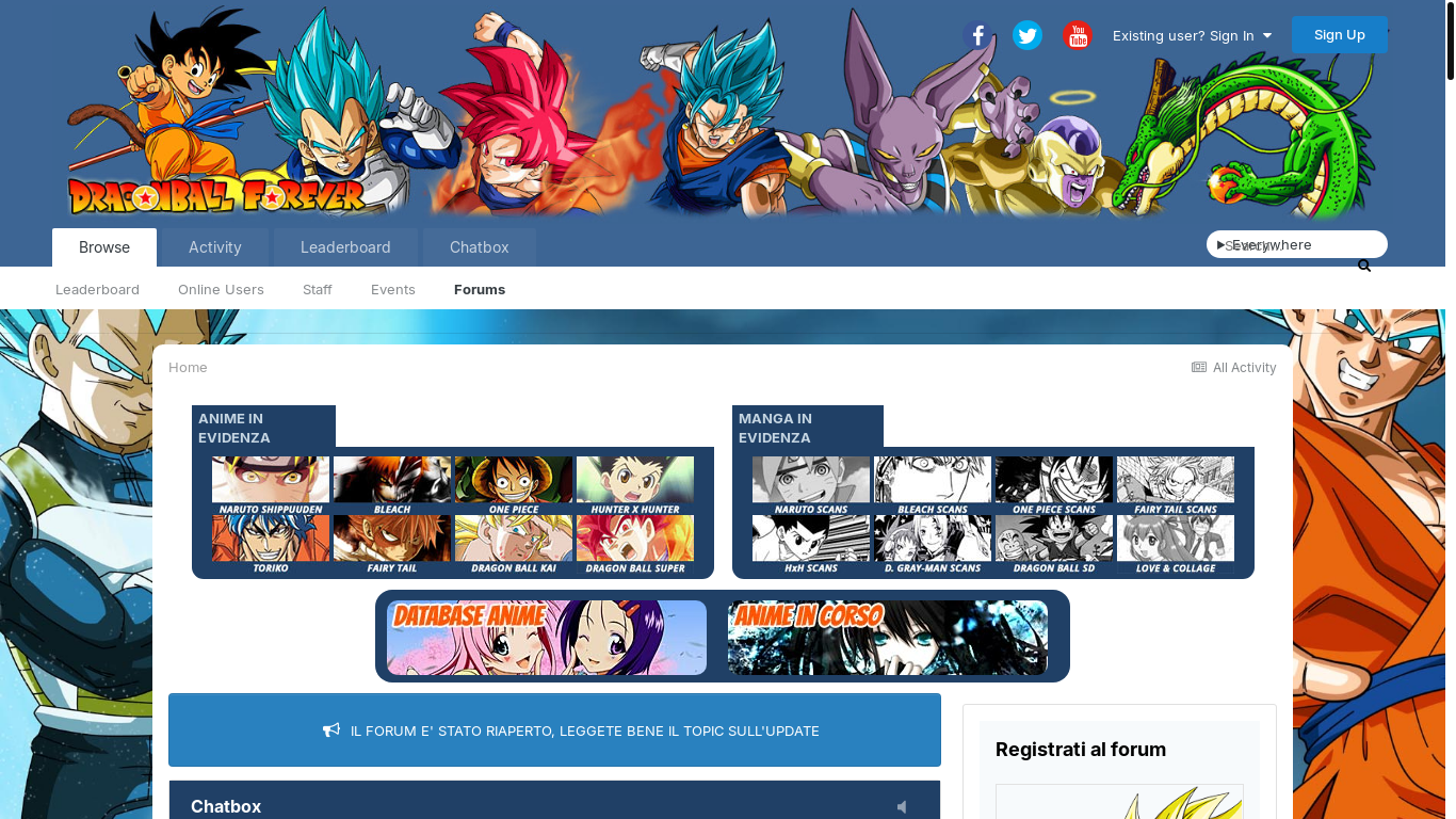 website screenshot of https://www.dragonballforever.it/forum/
