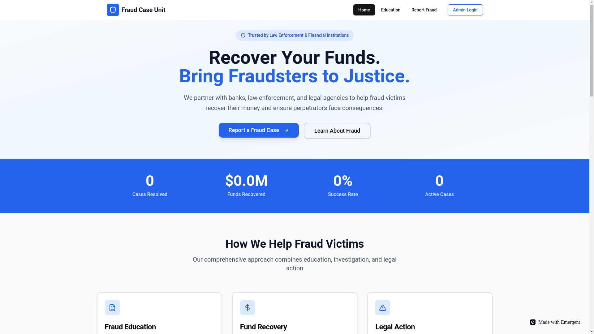 website screenshot of https://fraudcaseunit.org/