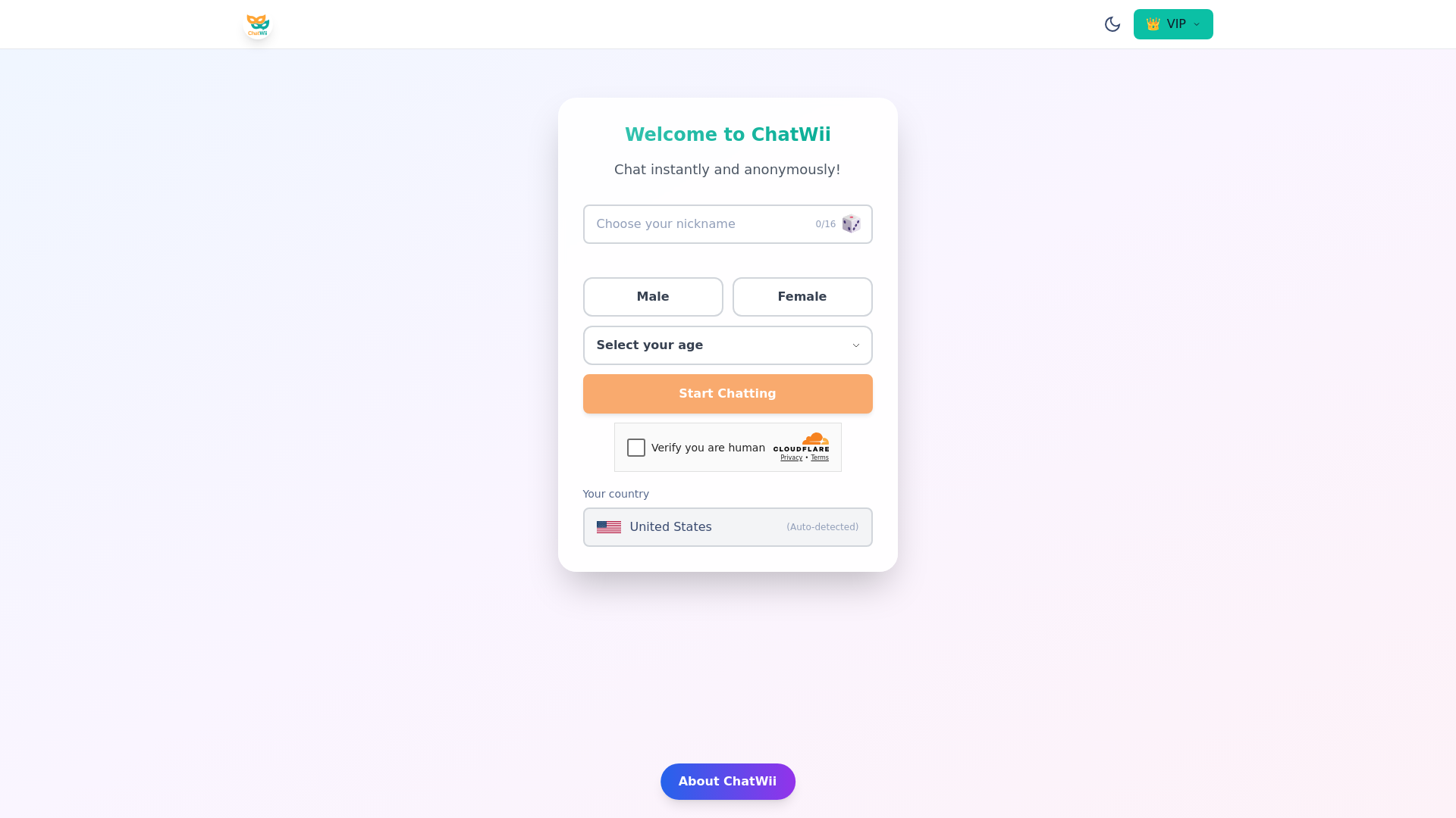 website screenshot of https://chatwii.com/