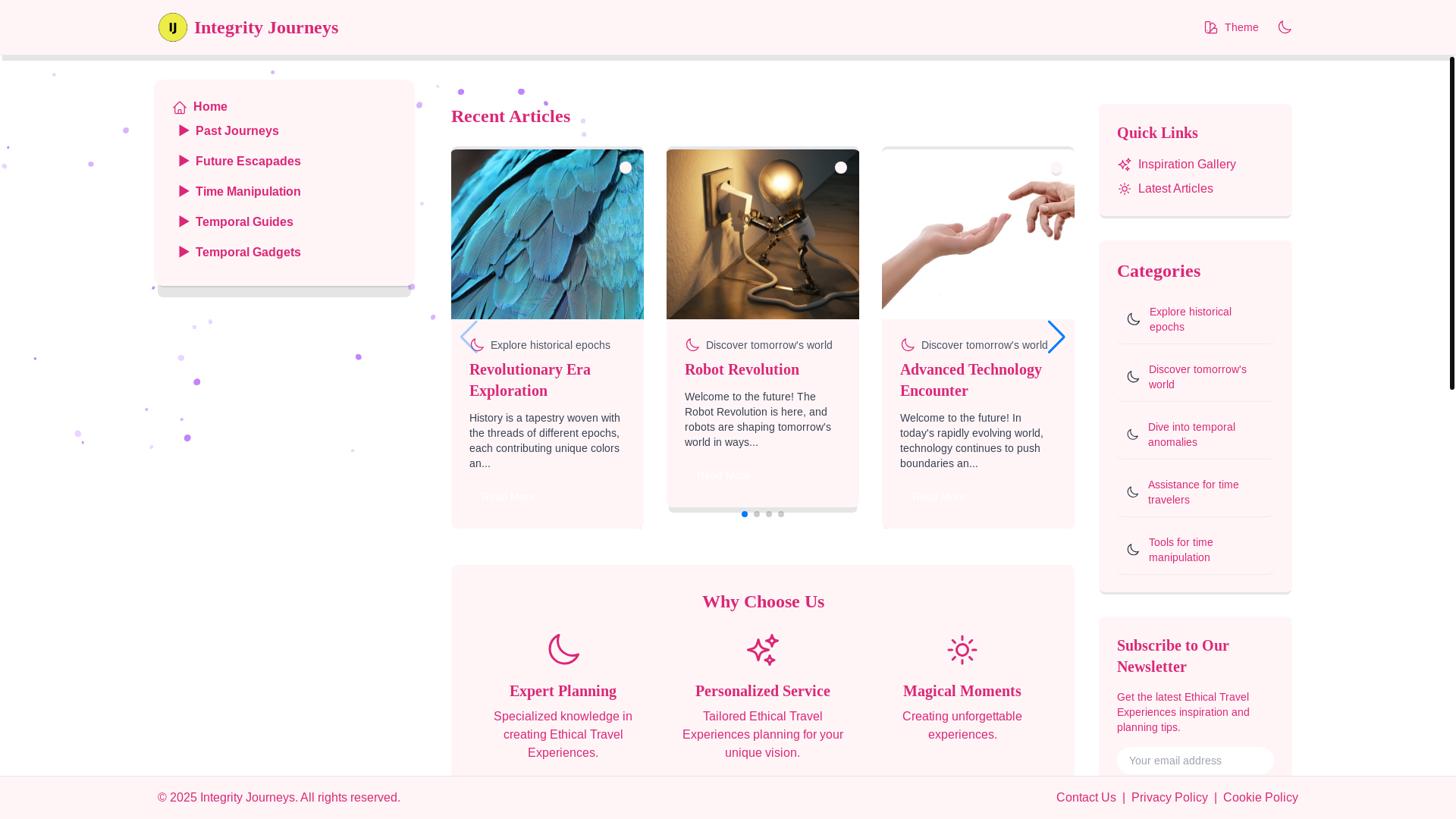 website screenshot of https://journeyswithintegrity.xyz/