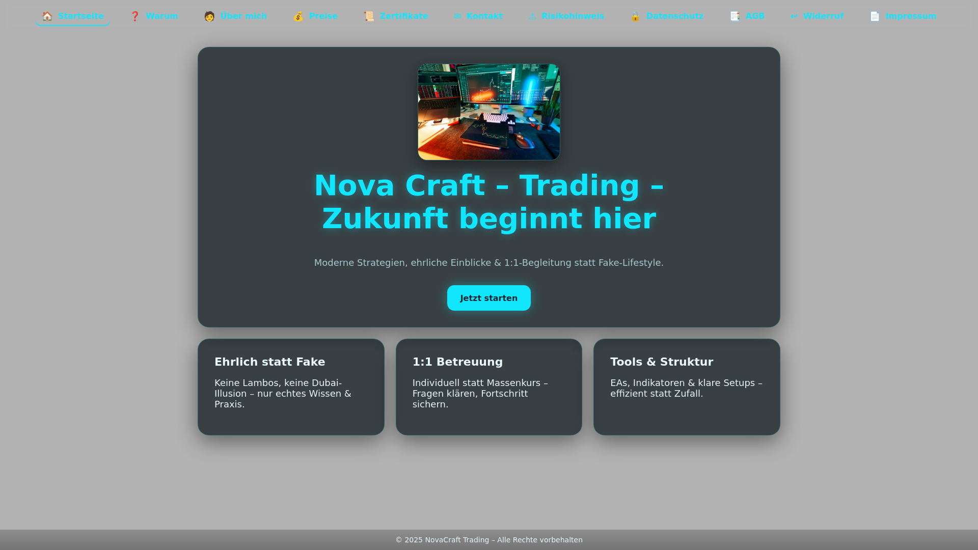 website screenshot of https://novacrafttrading.space/
